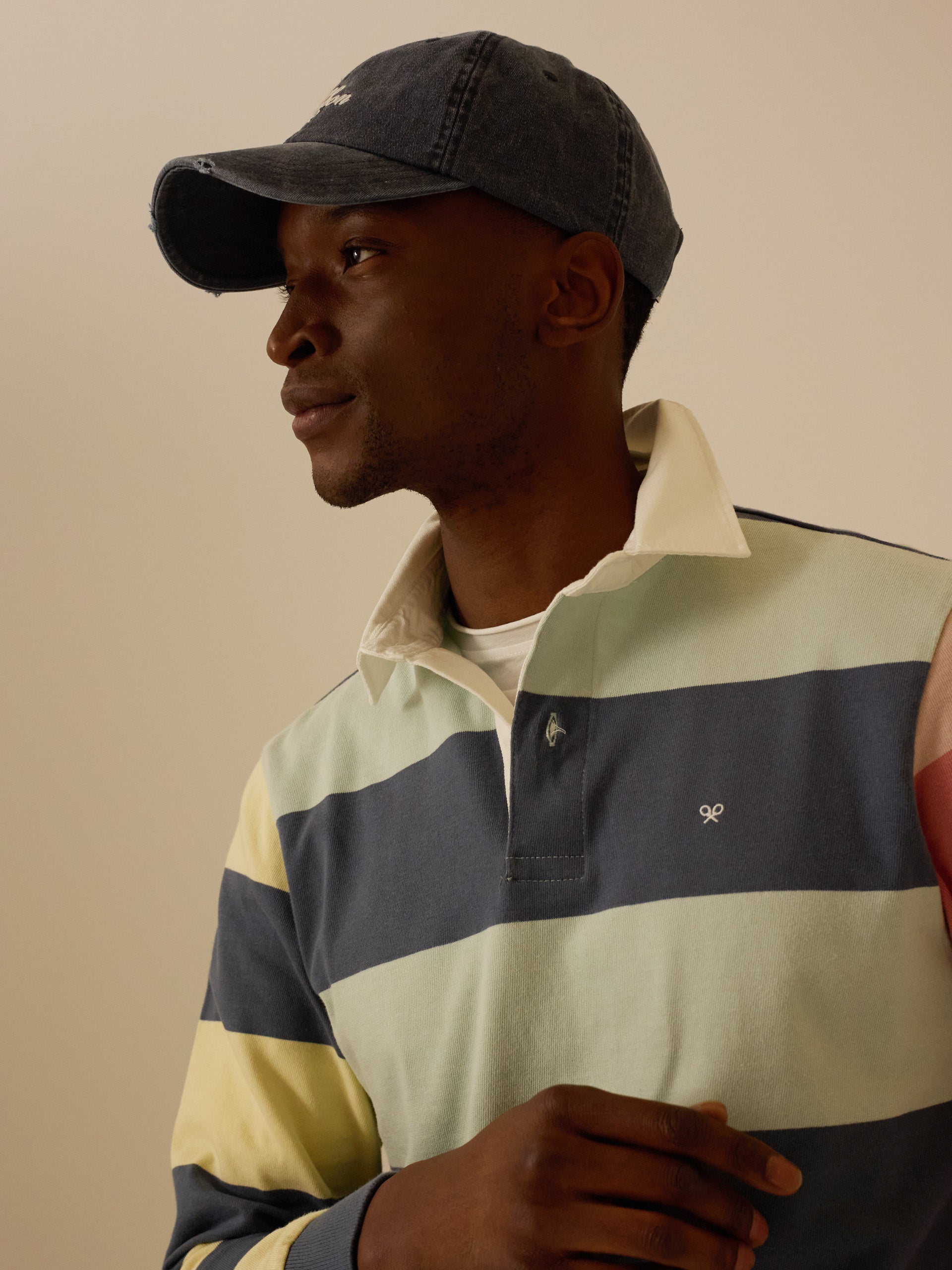 Polo de manga comprida às riscas multicolor