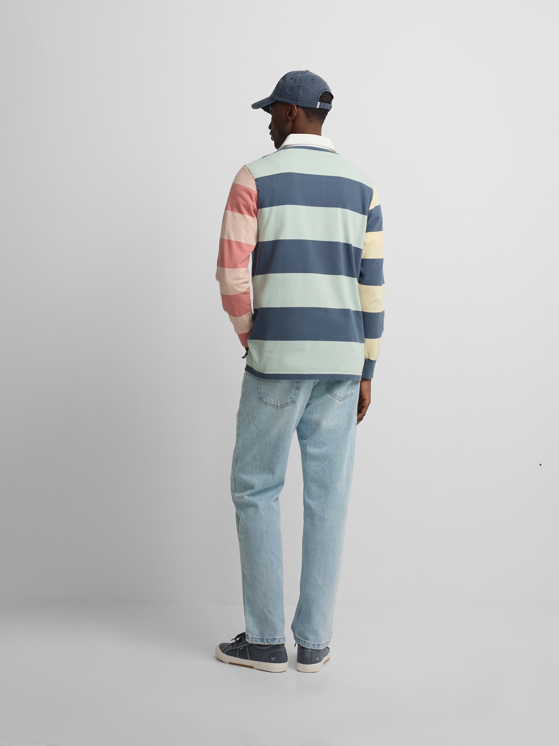 Polo de manga comprida às riscas multicolor