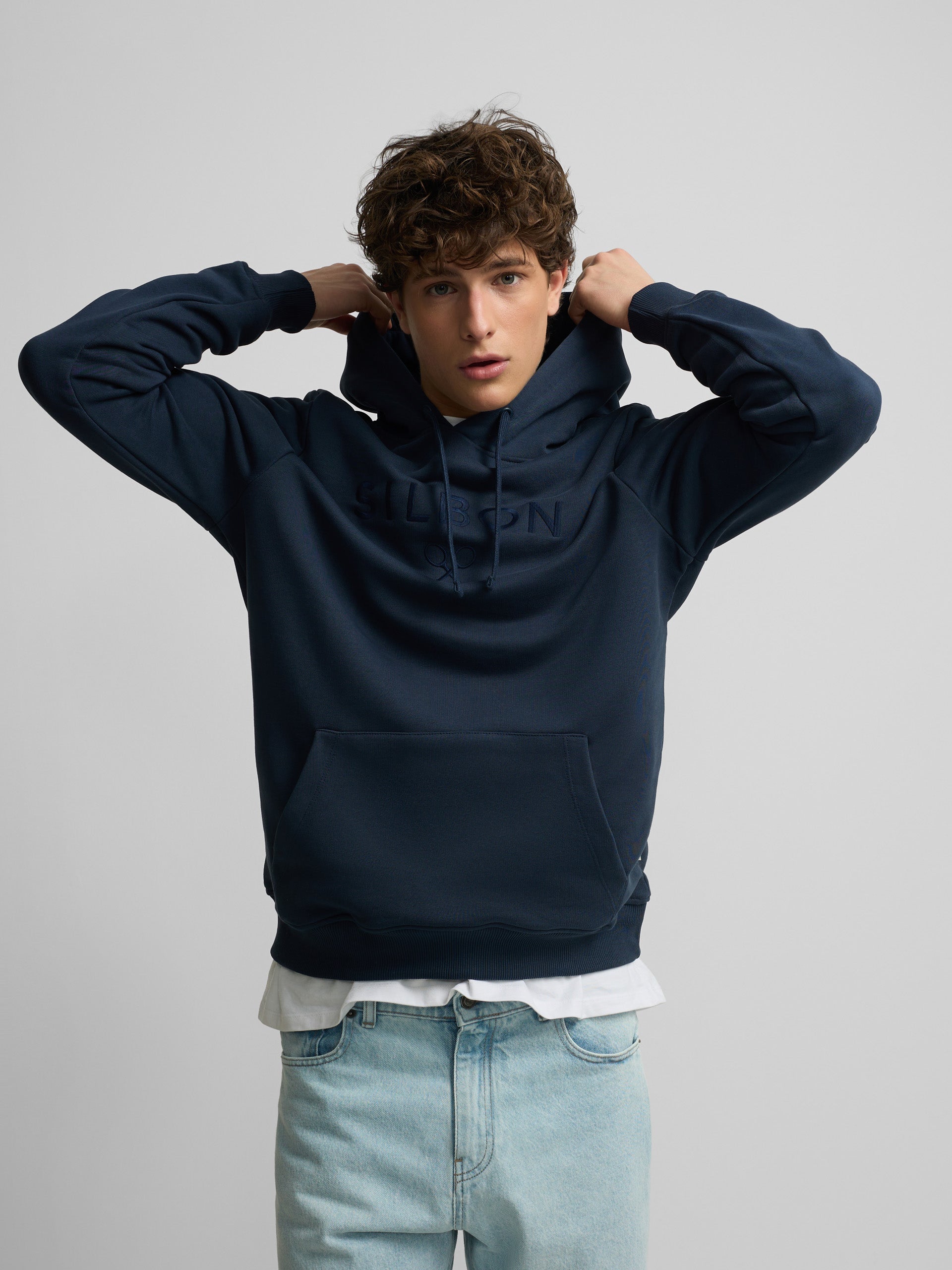 Silbon navy blue half racket hoodie