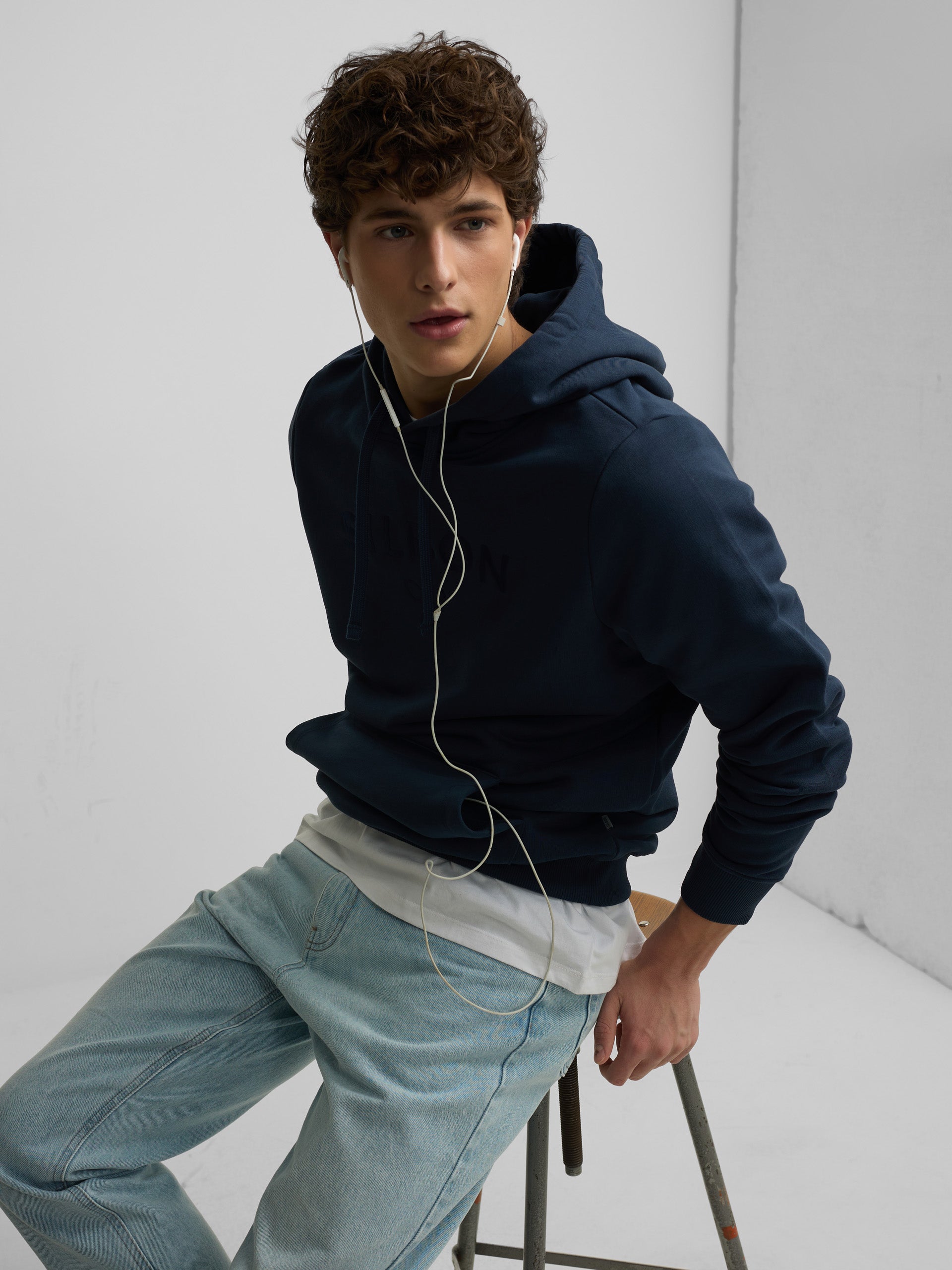 Silbon navy blue half racket hoodie