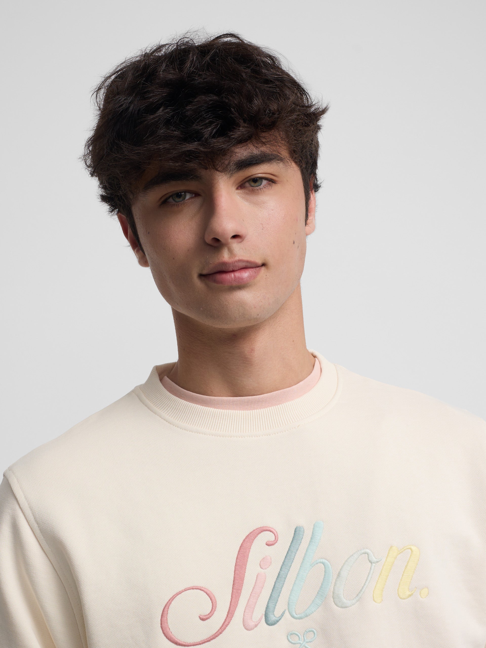 Sudadera Silbon bordado multicolor crema