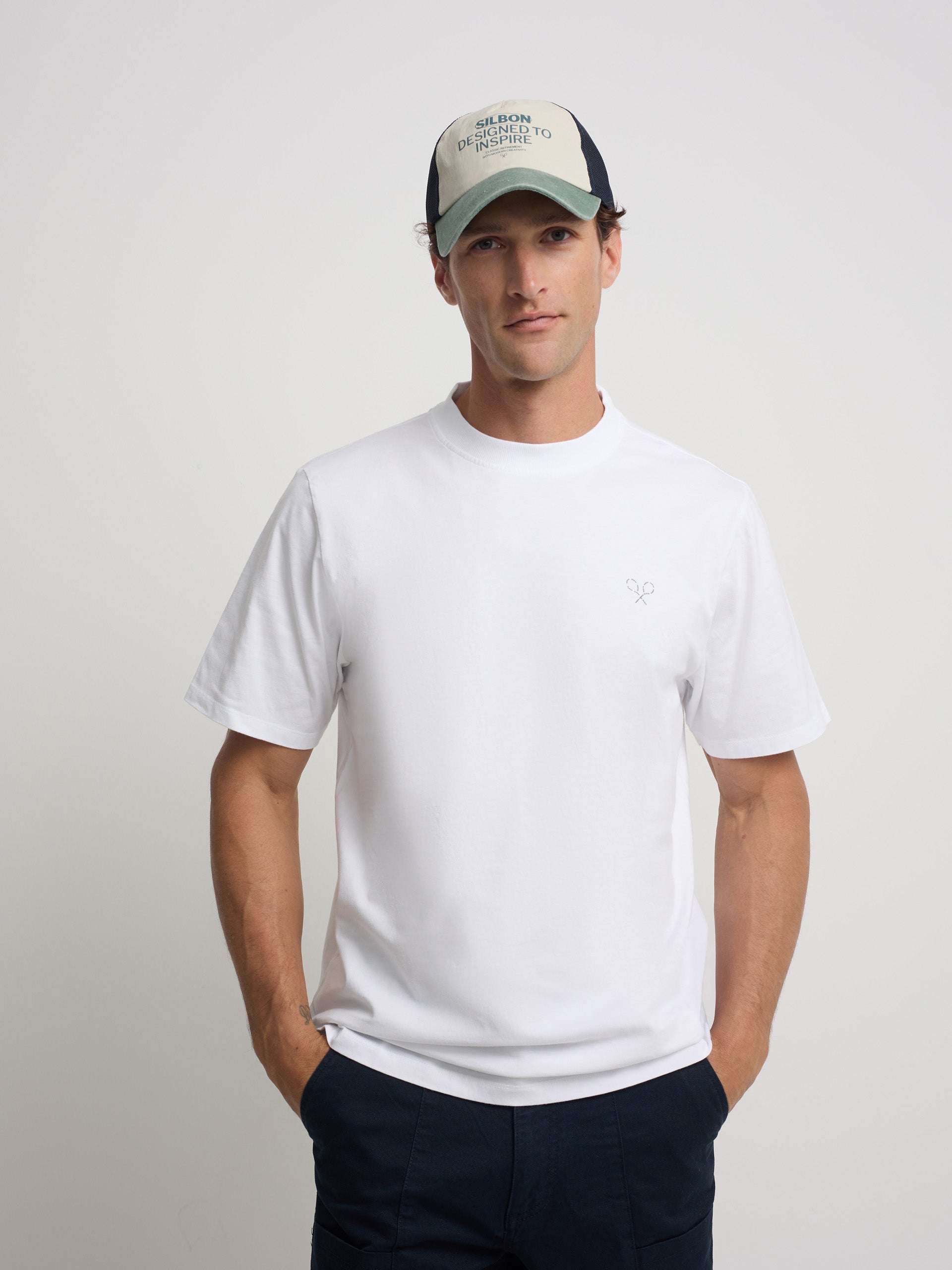 Camiseta raquetas lettering blanca