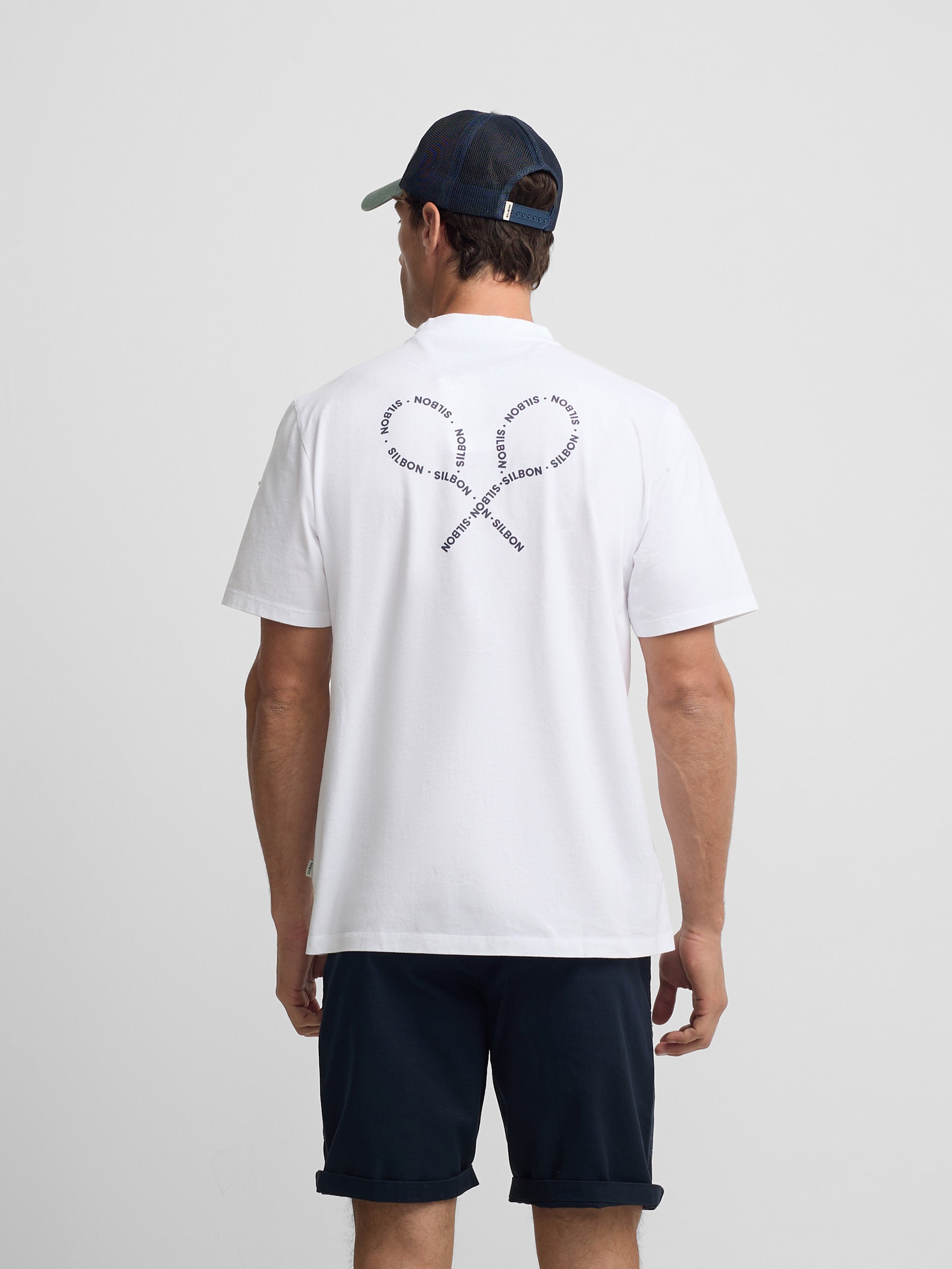 Camiseta raquetas lettering blanca