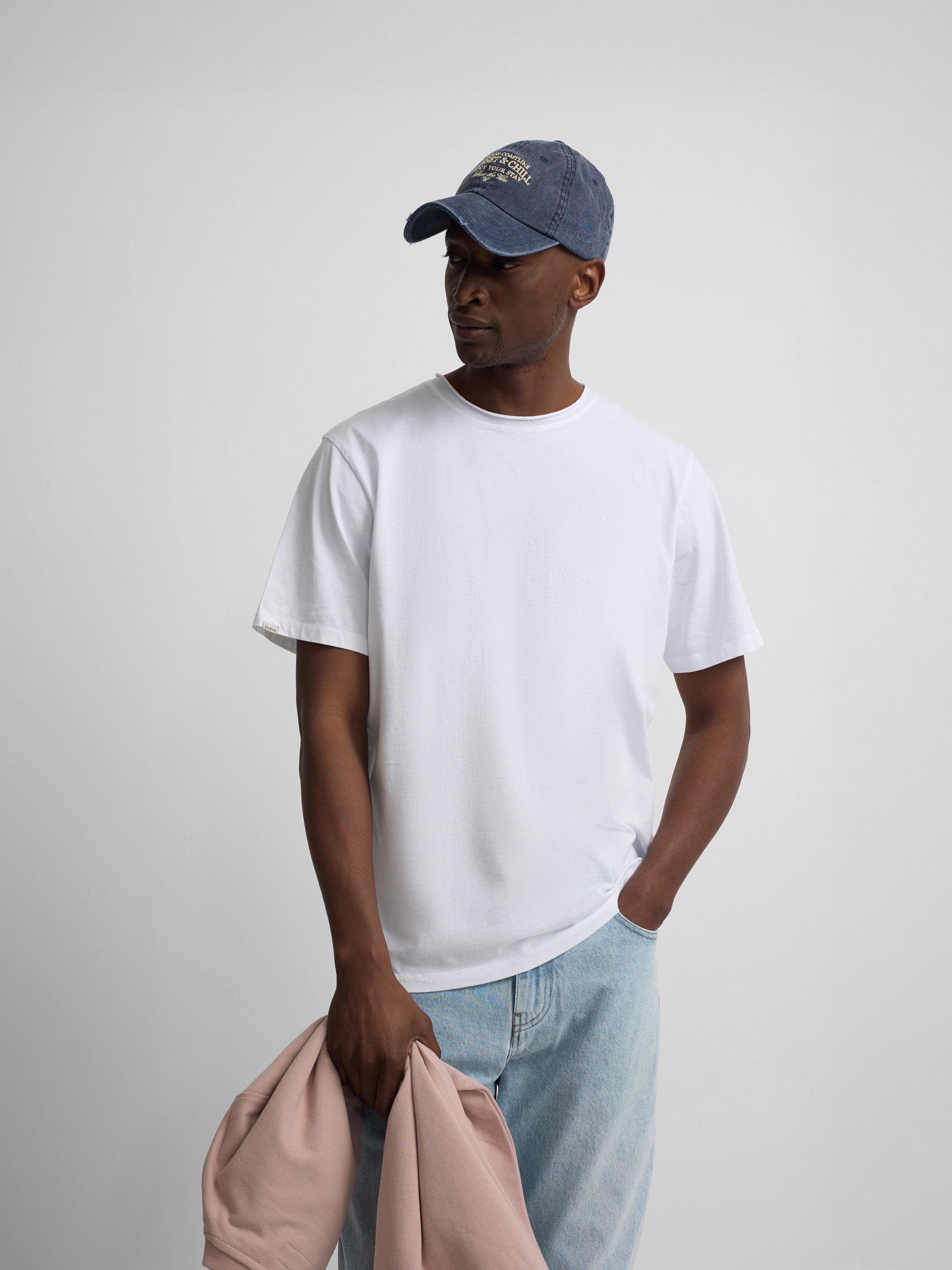White roll-neck t-shirt