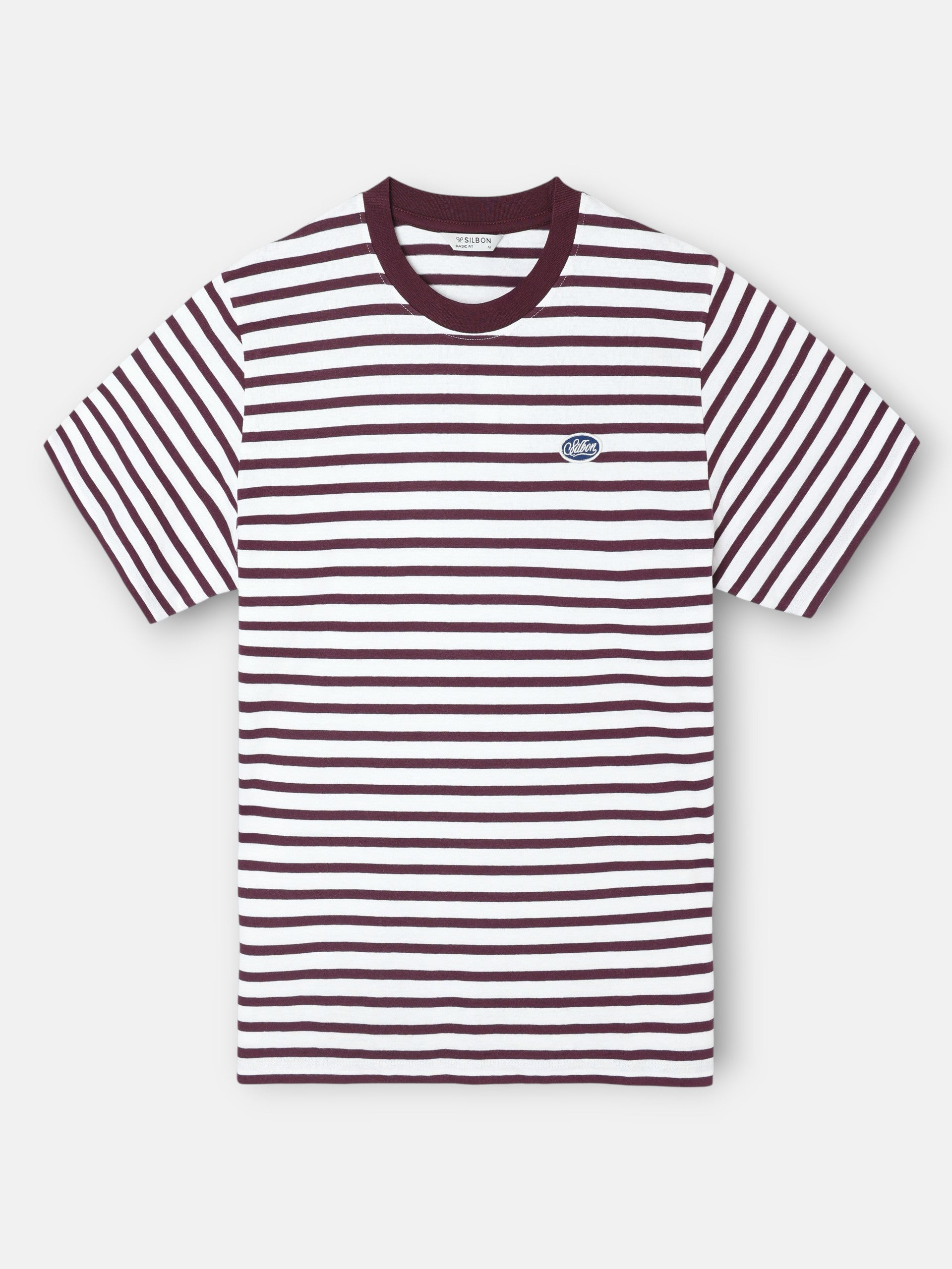 T-shirt rustique à rayures bordeaux