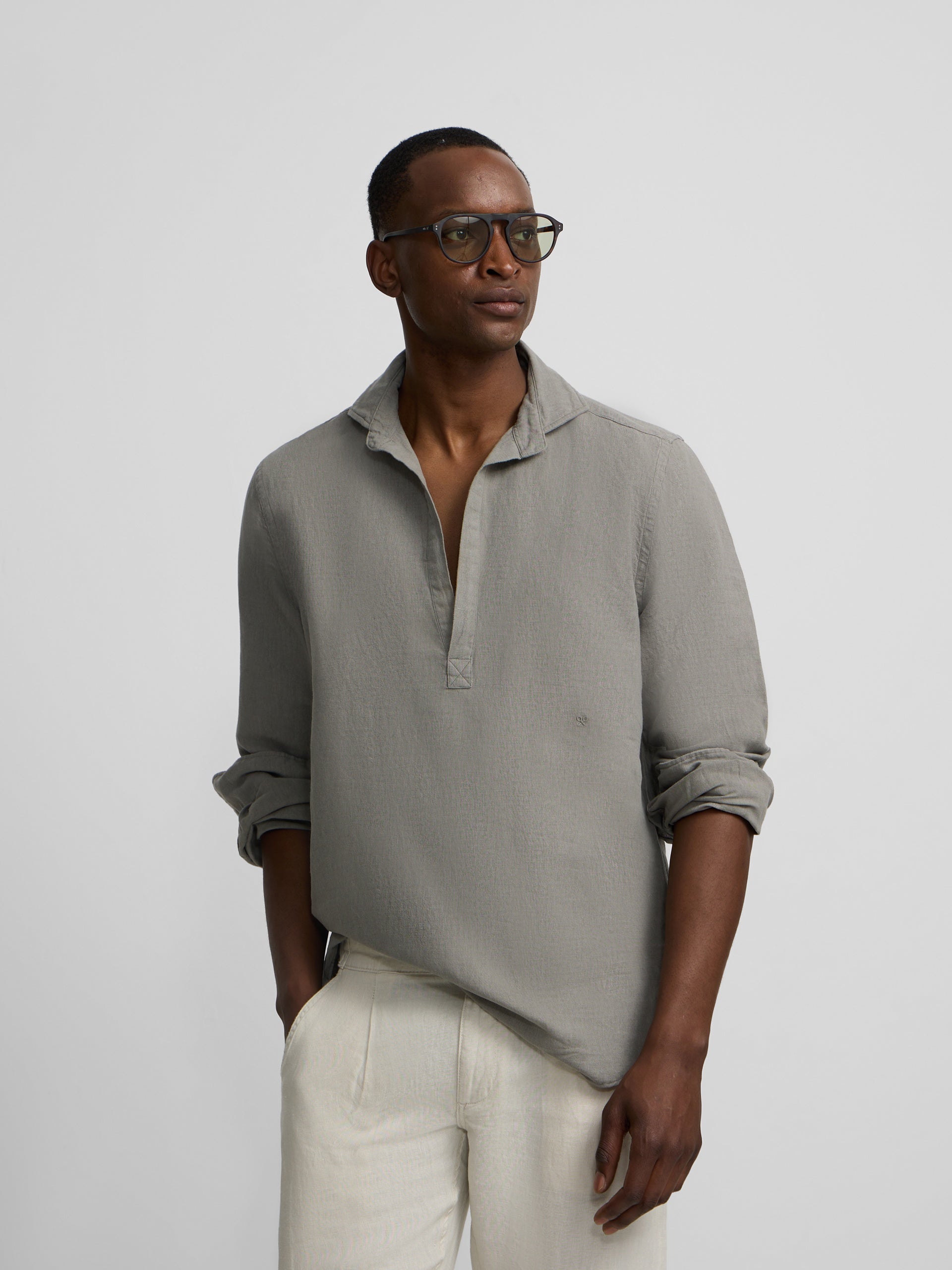 Polera lino lisa verde