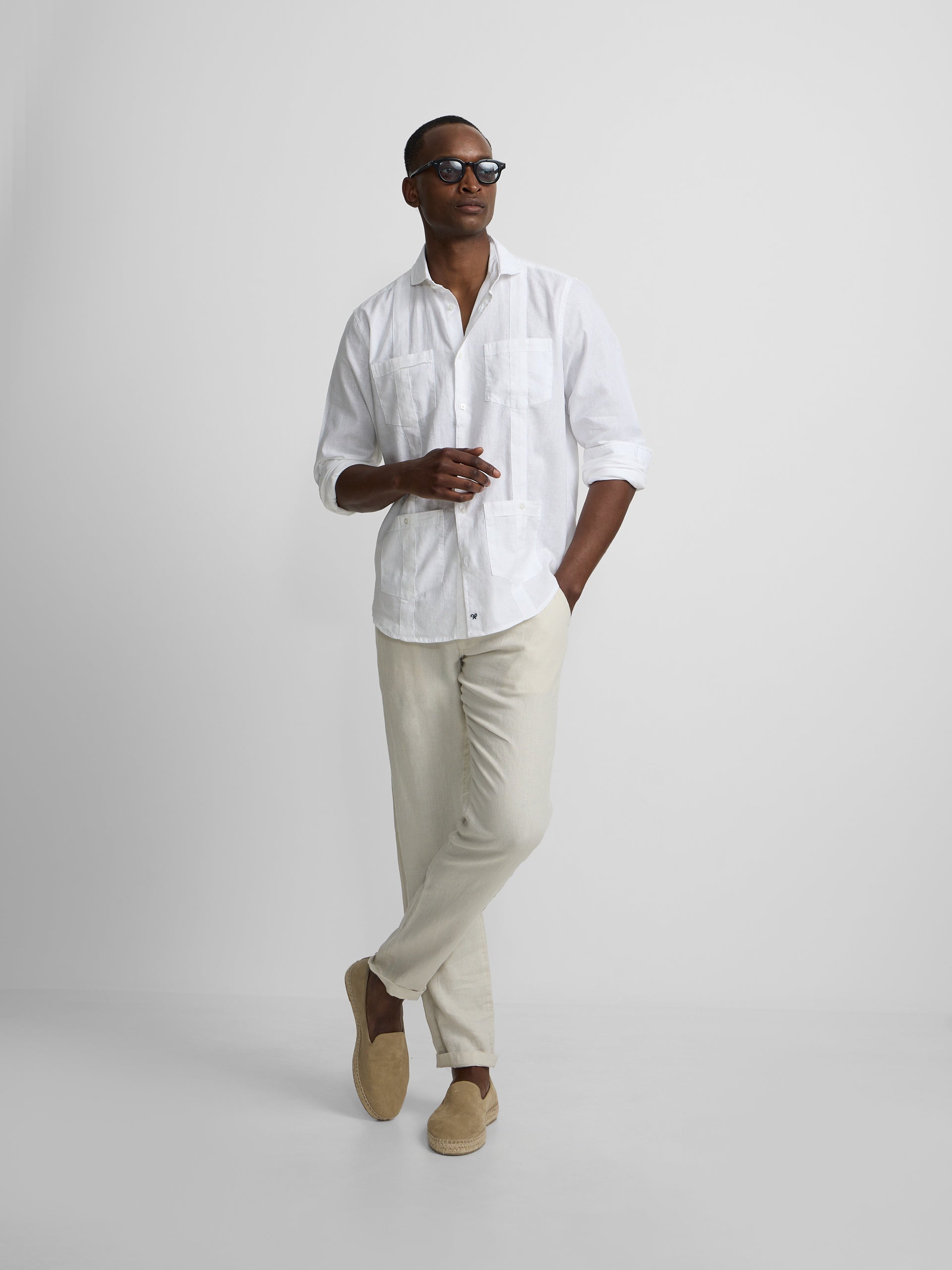 Guayabera sport lino blanca