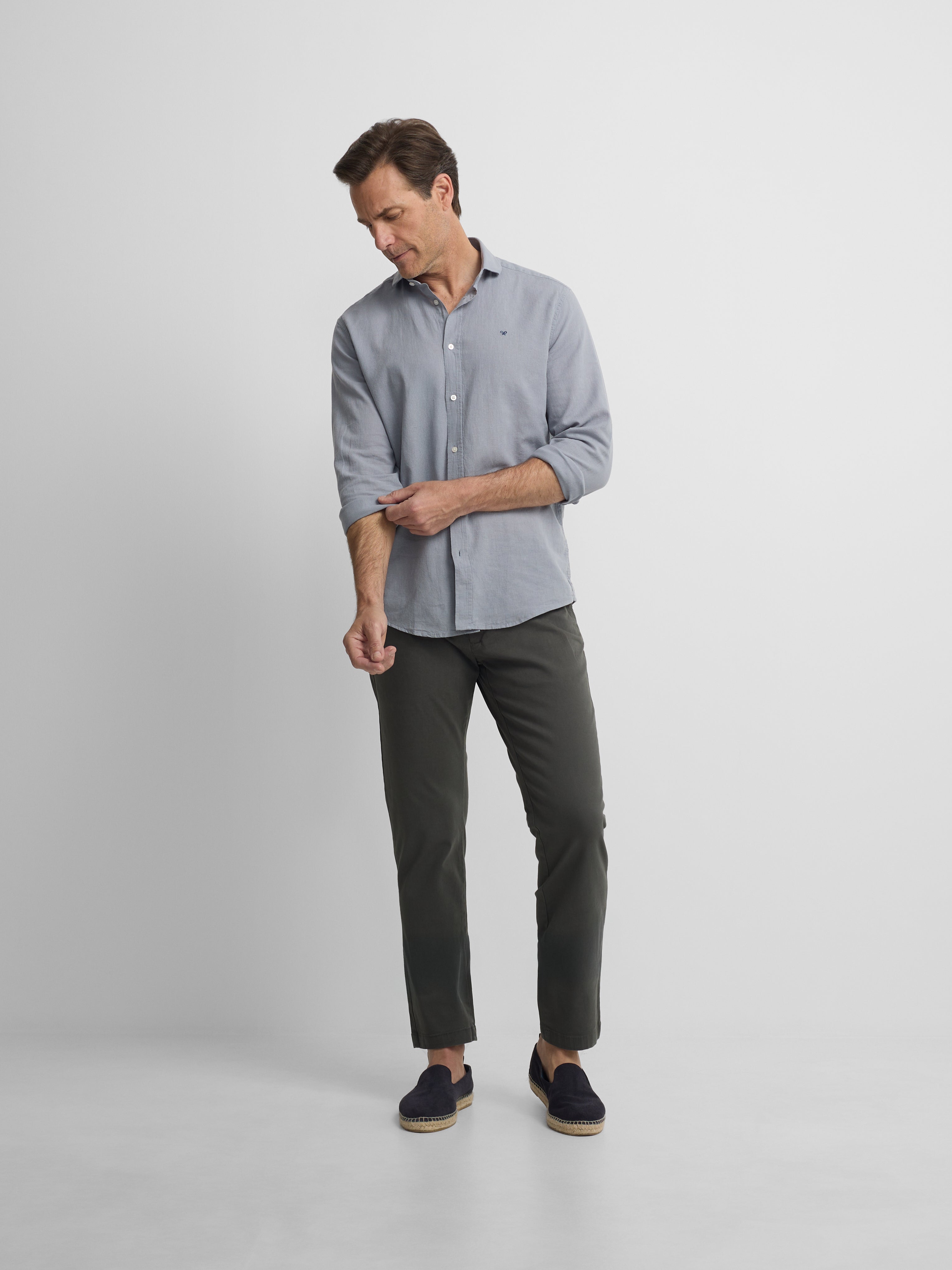 Camisa sport lino azul gris
