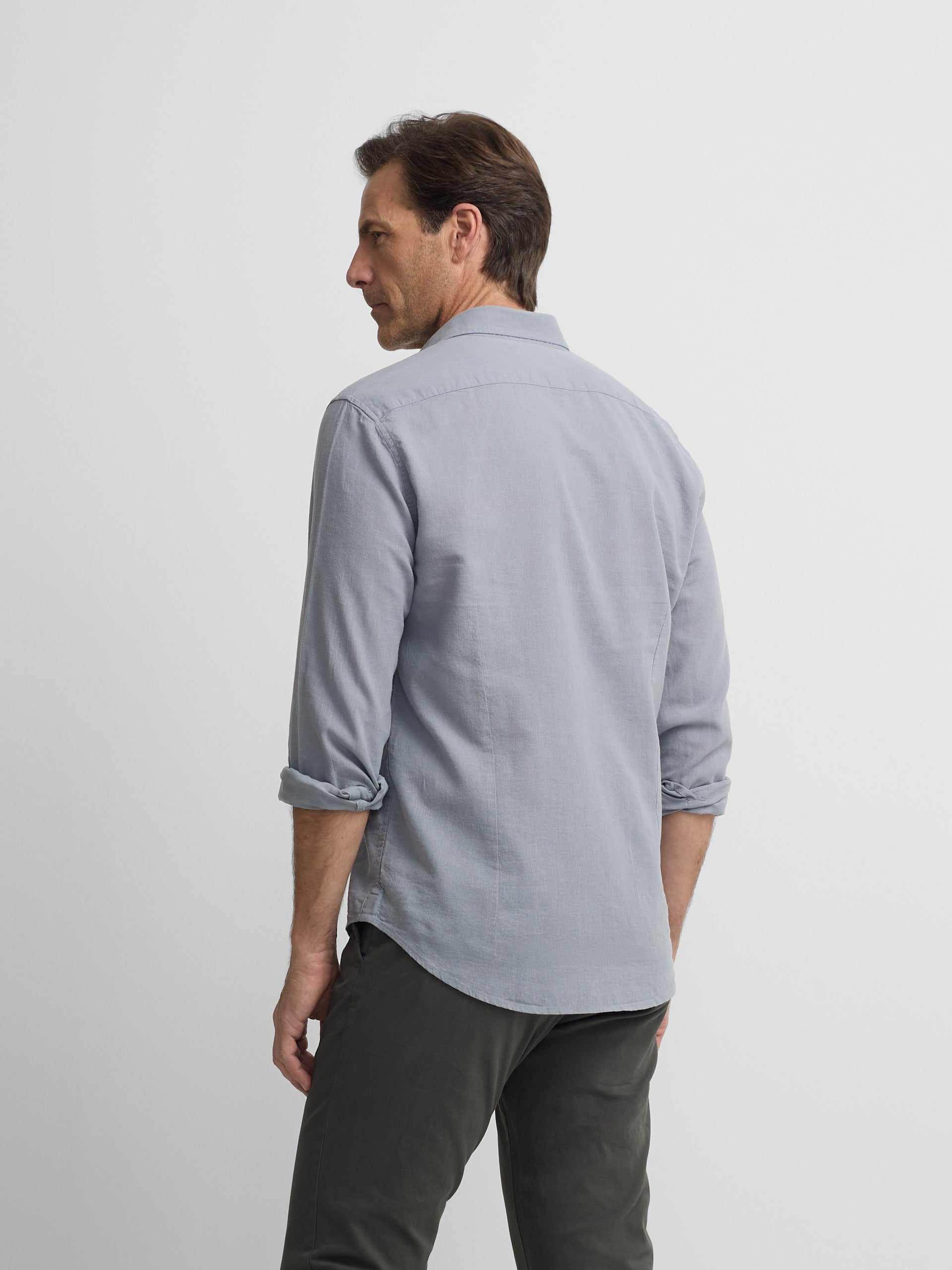 Camisa sport lino azul gris