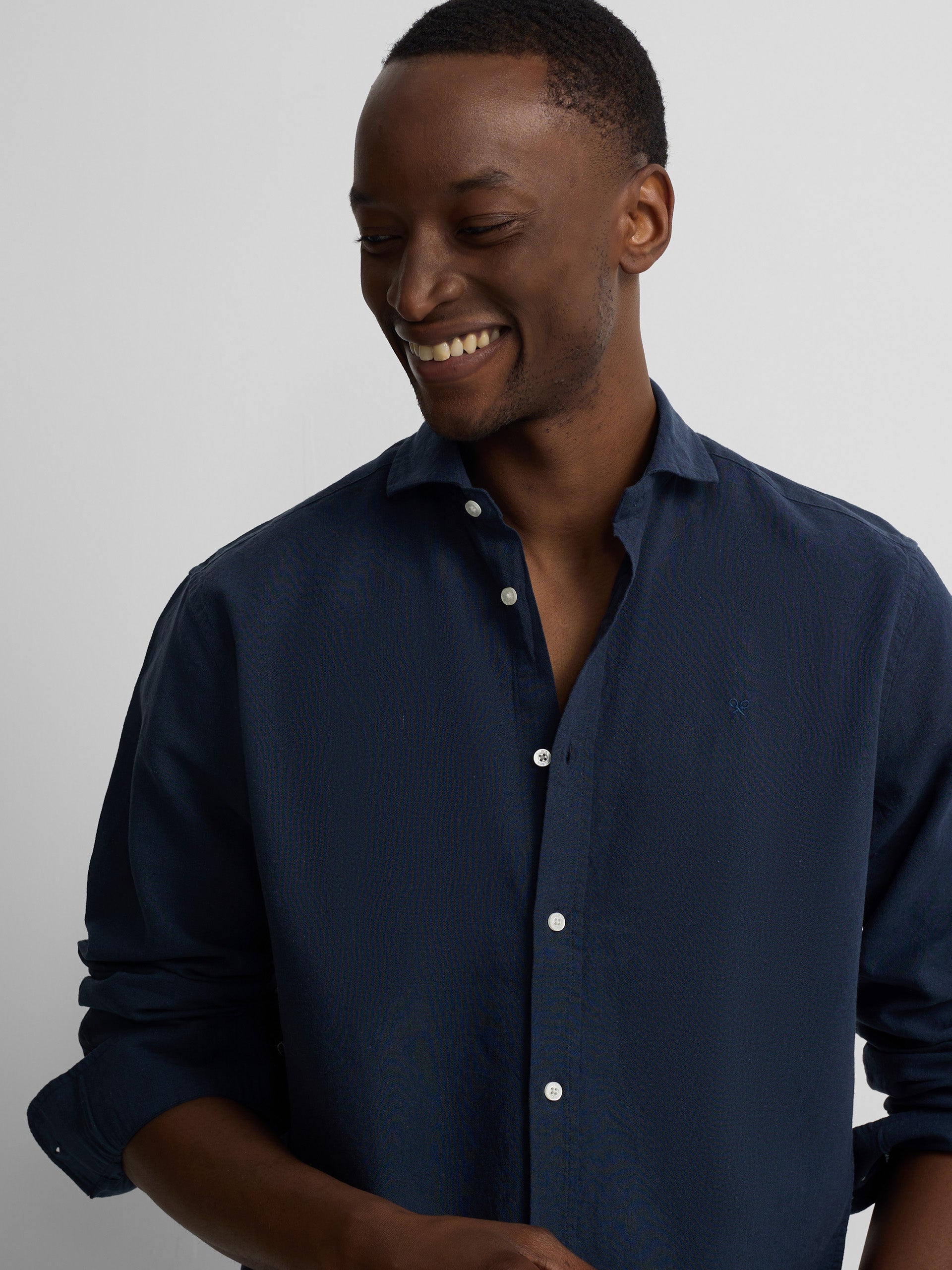 Navy blue linen sport shirt