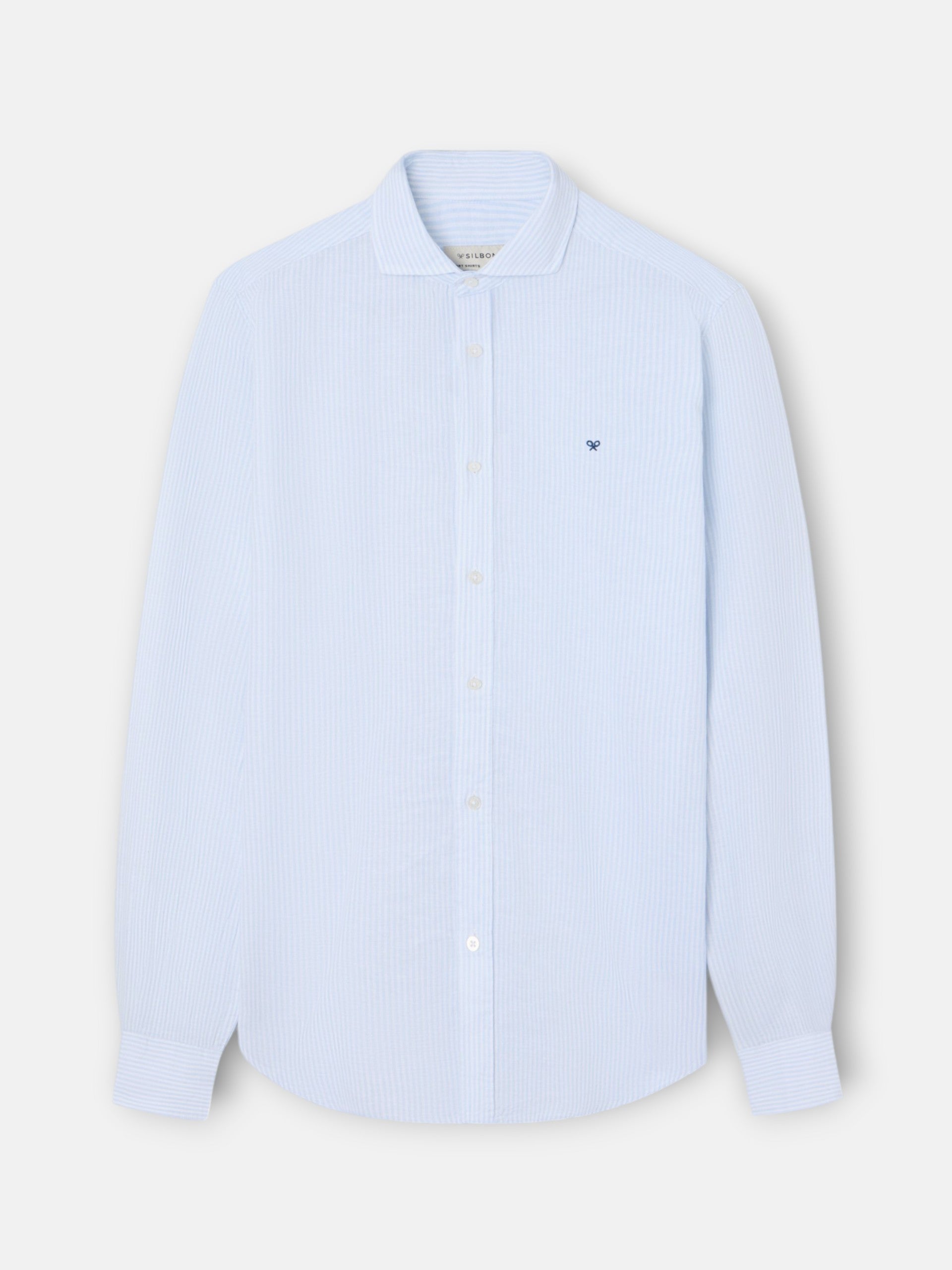 Camisa sport lino rayas celeste