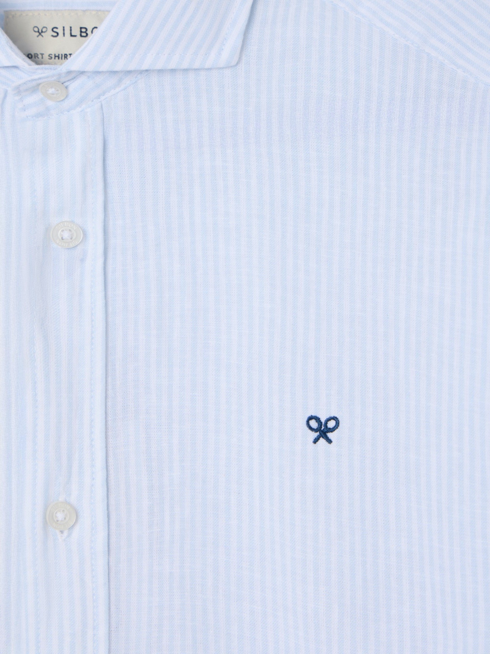 Camisa sport lino rayas celeste