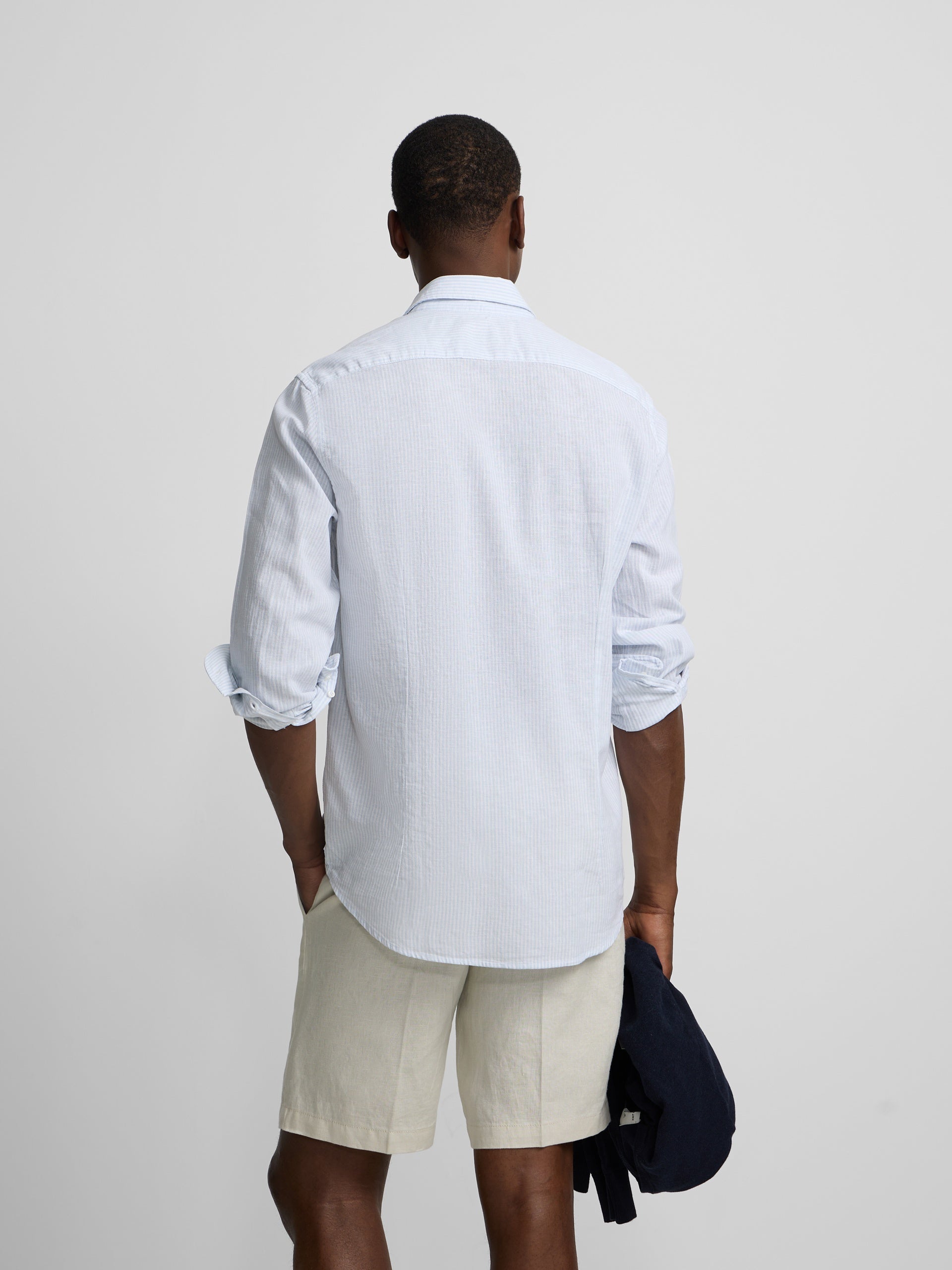 Camisa sport lino rayas celeste