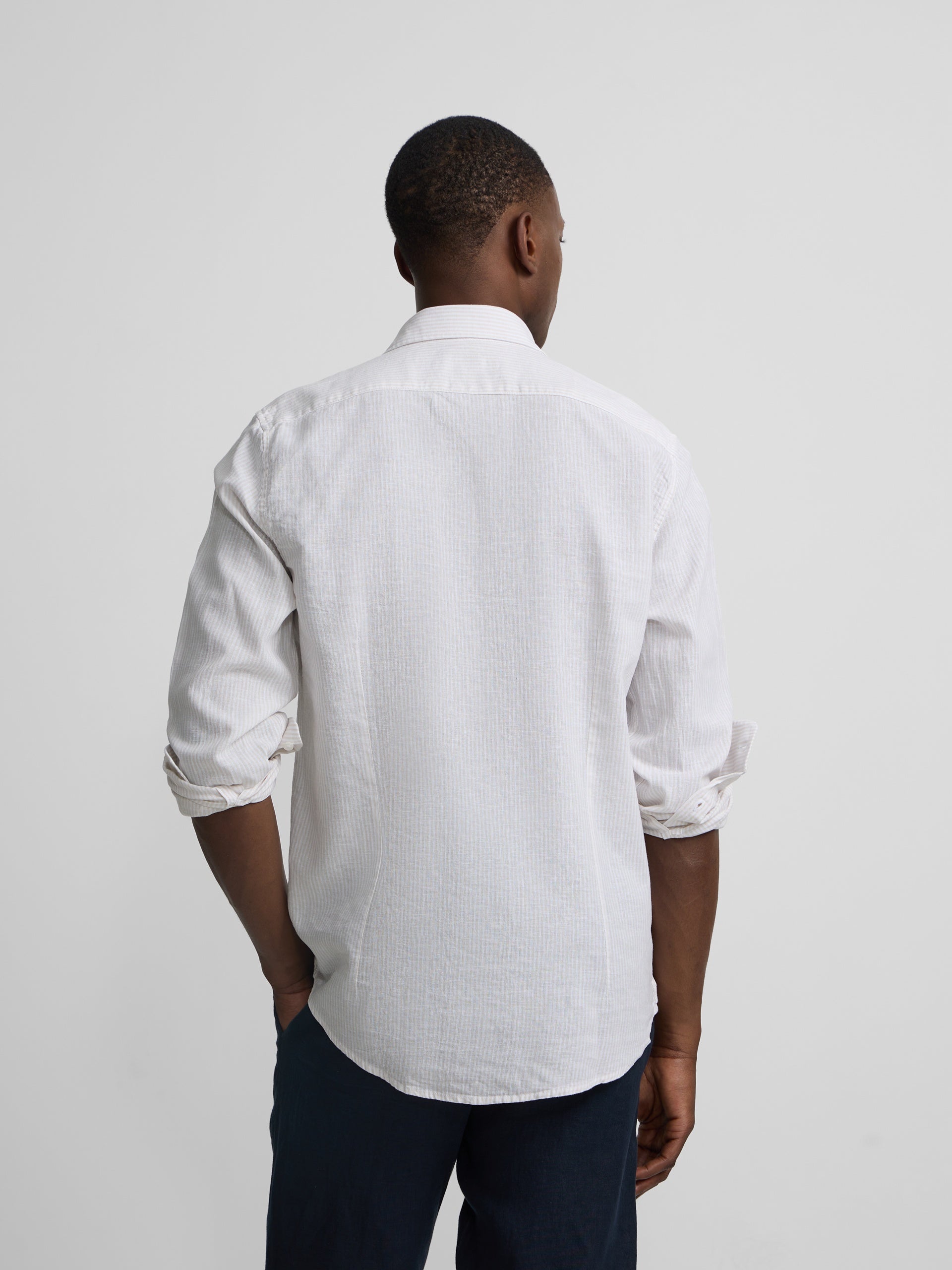 Camisa sport lino rayas beige