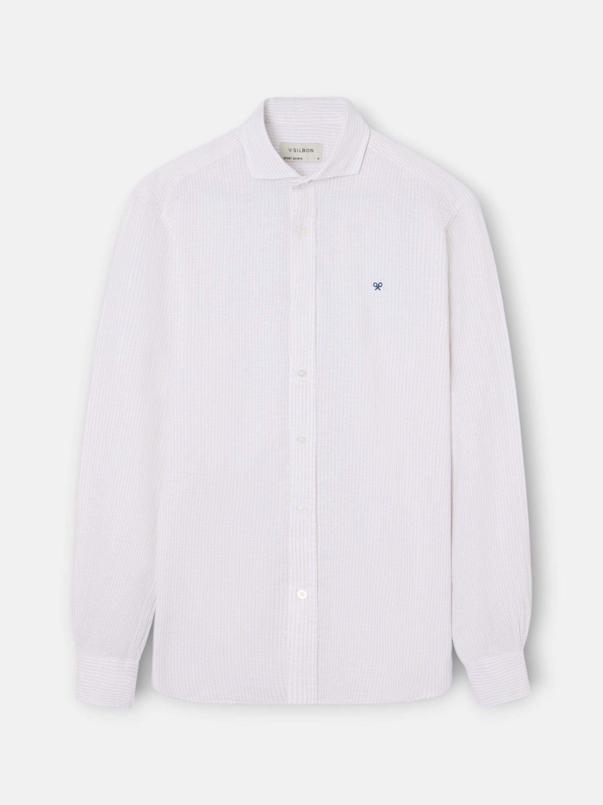 Camisa sport lino rayas beige