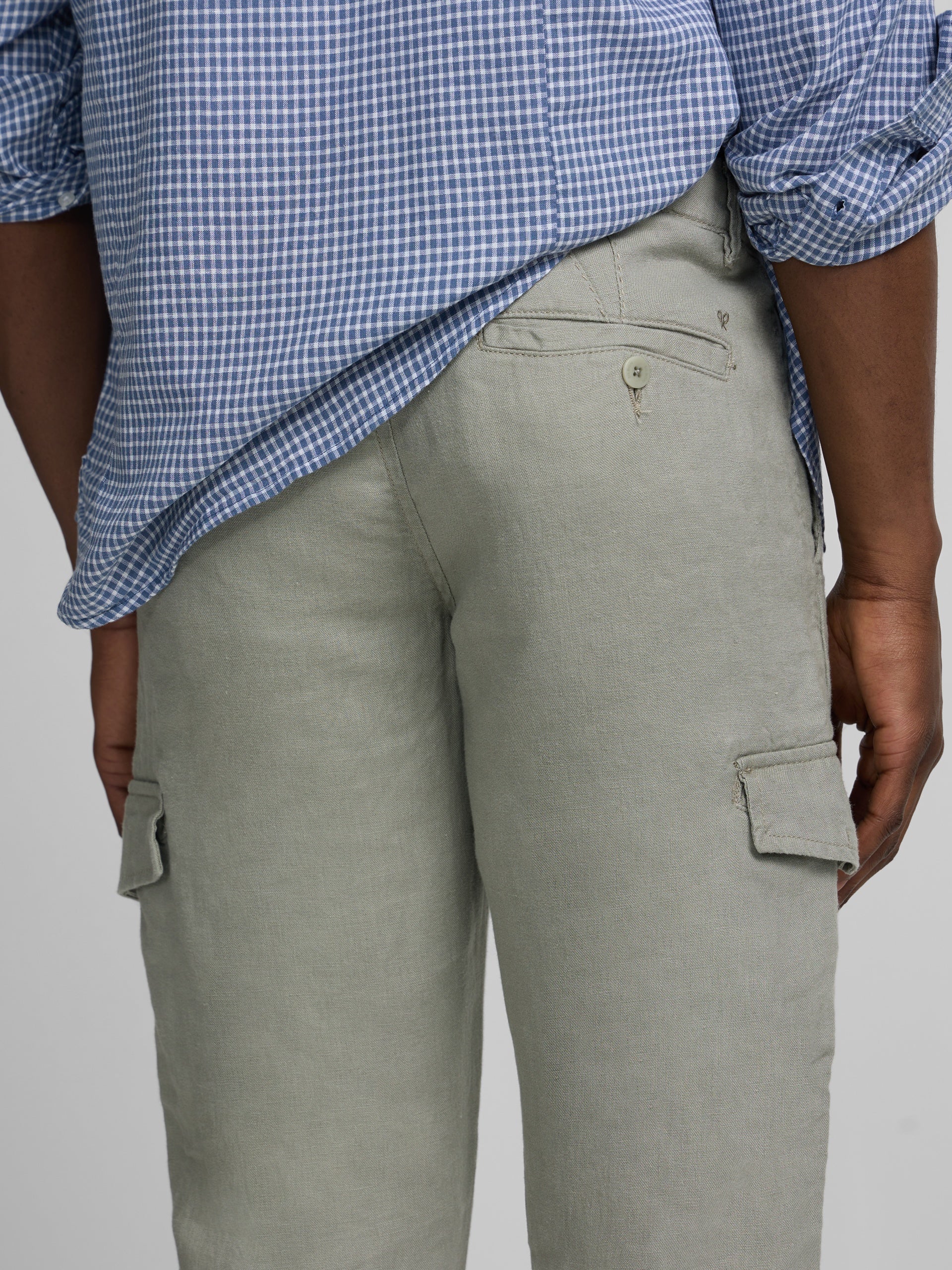 Camisa sport lino cuadros azul indigo