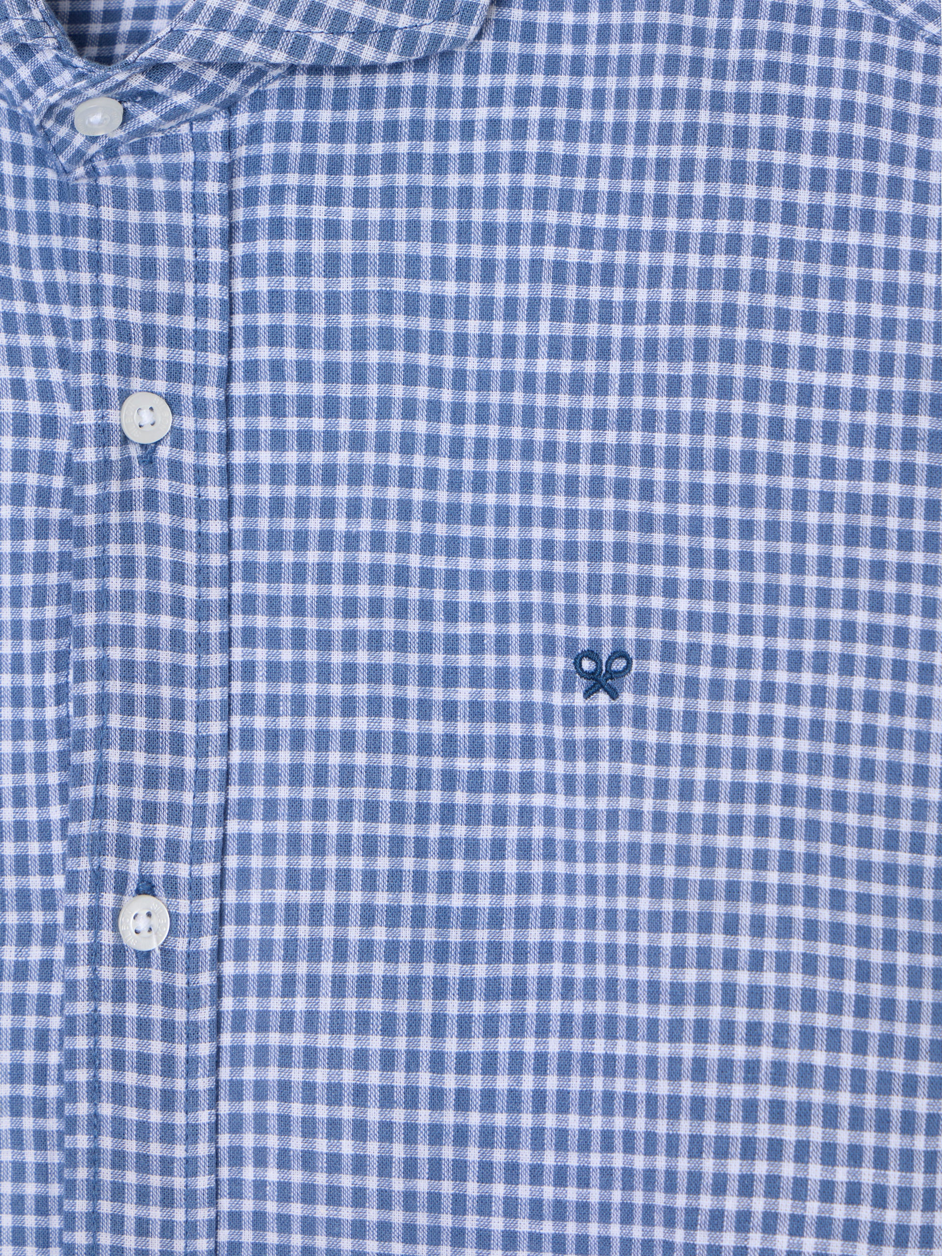 Camisa sport lino cuadros azul indigo