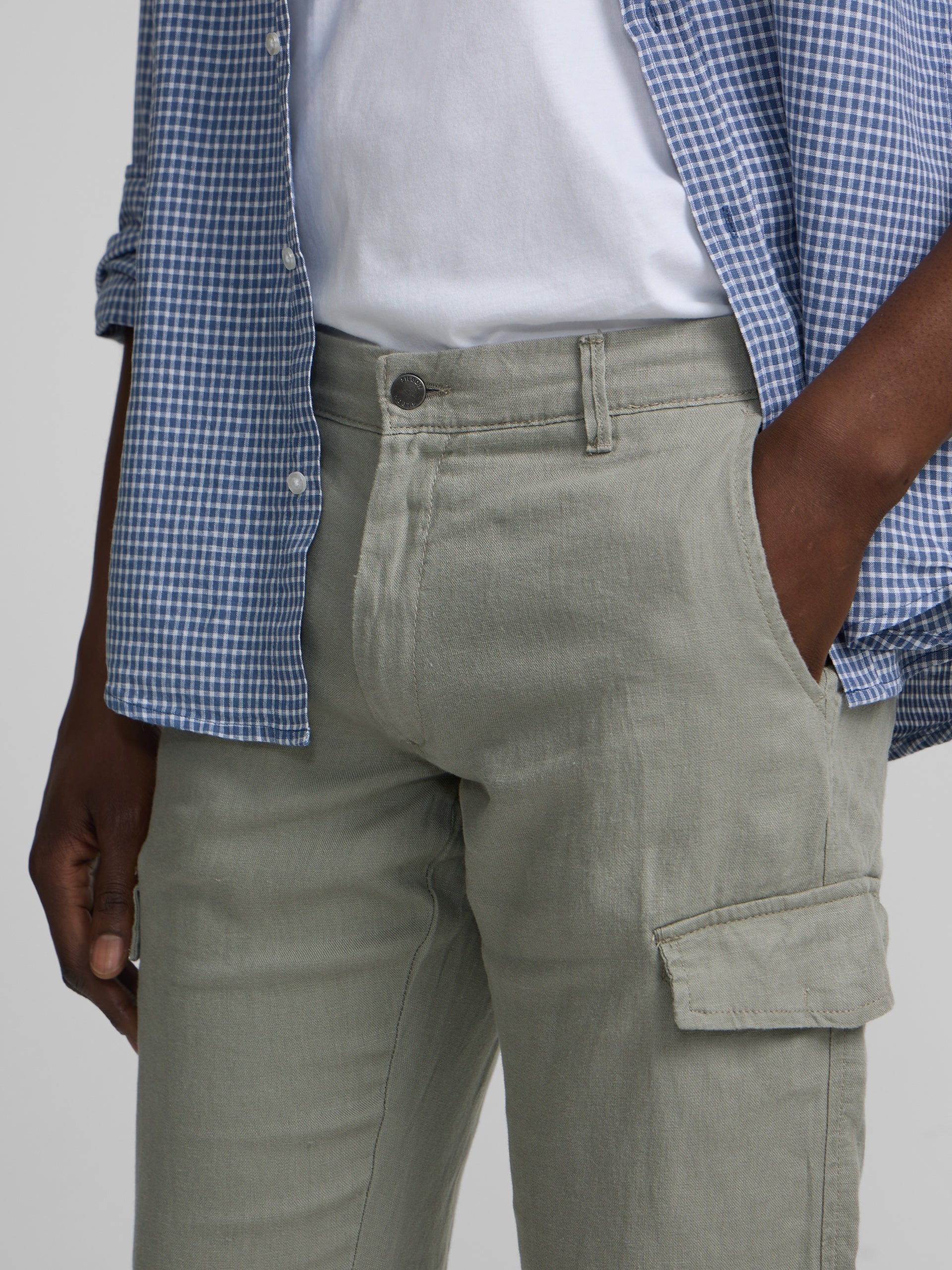 Camisa sport lino cuadros azul indigo