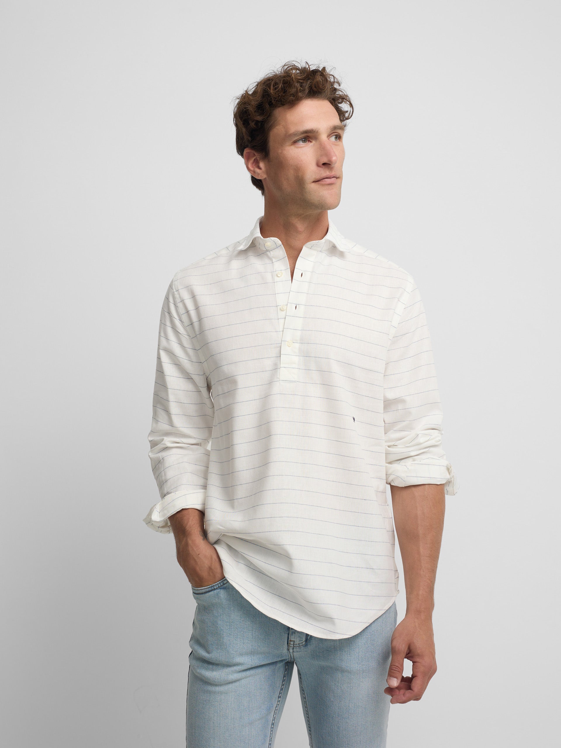 Polera sport lino rayas ancha azul