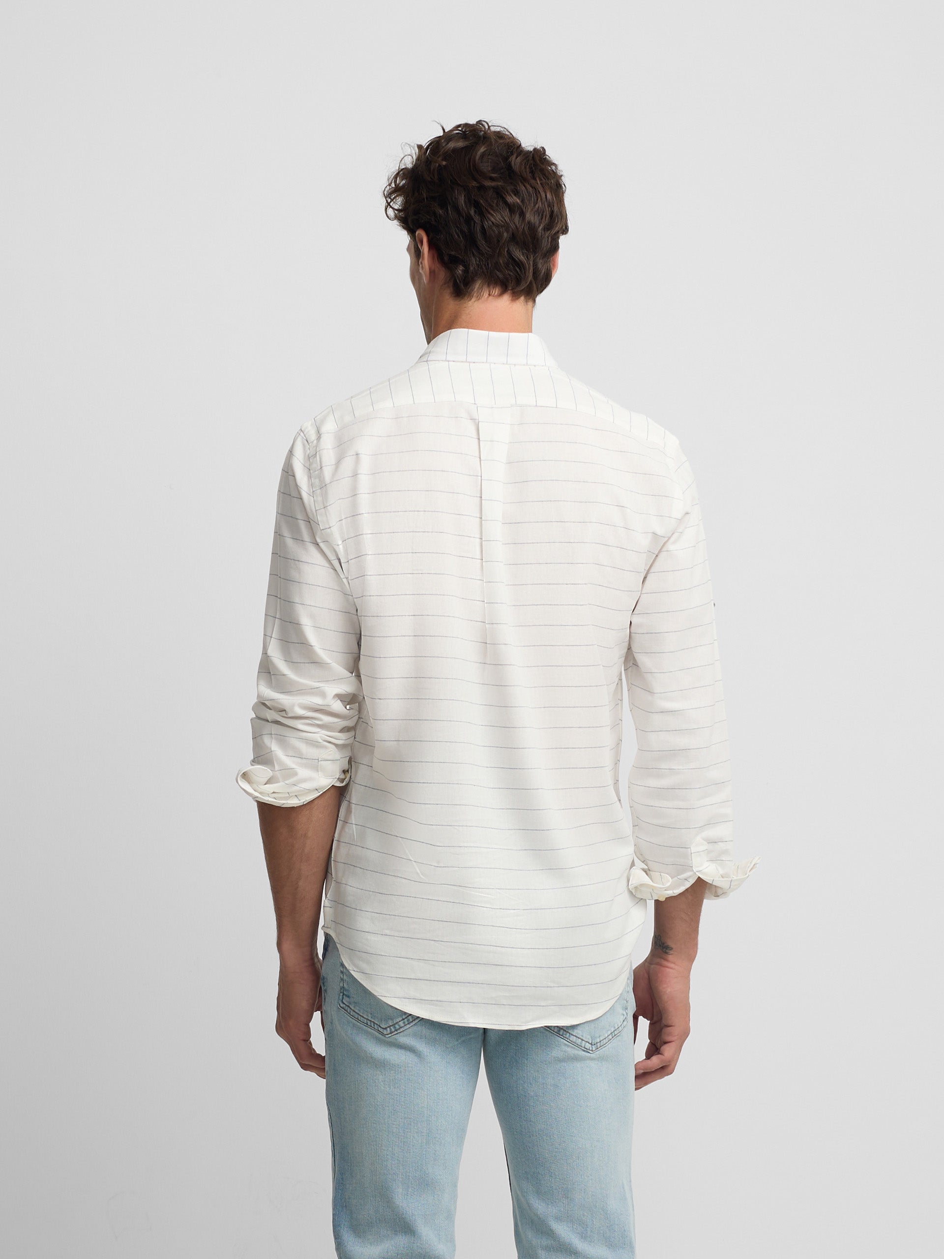 Polera sport lino rayas ancha azul