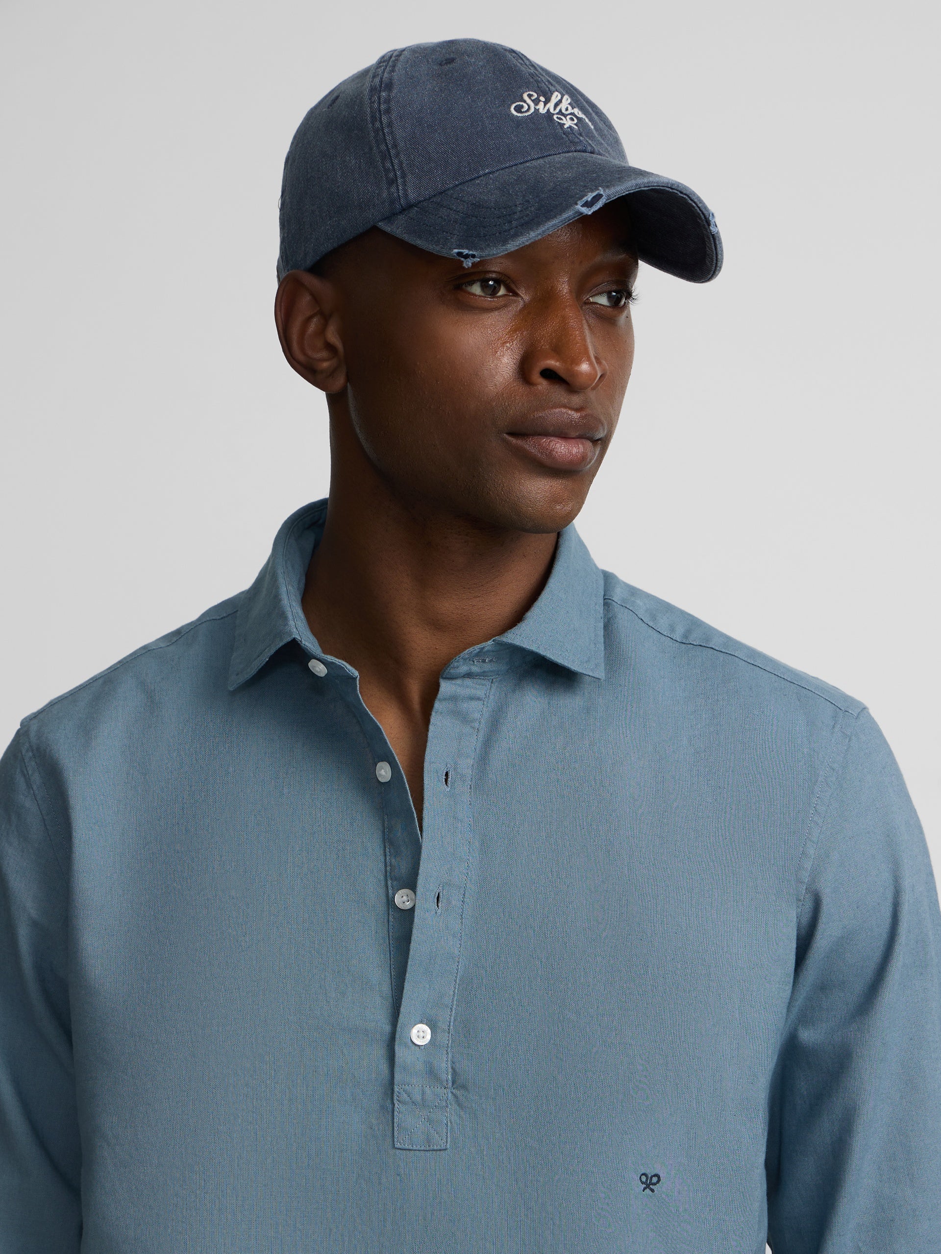 Petroleum linen sport polo