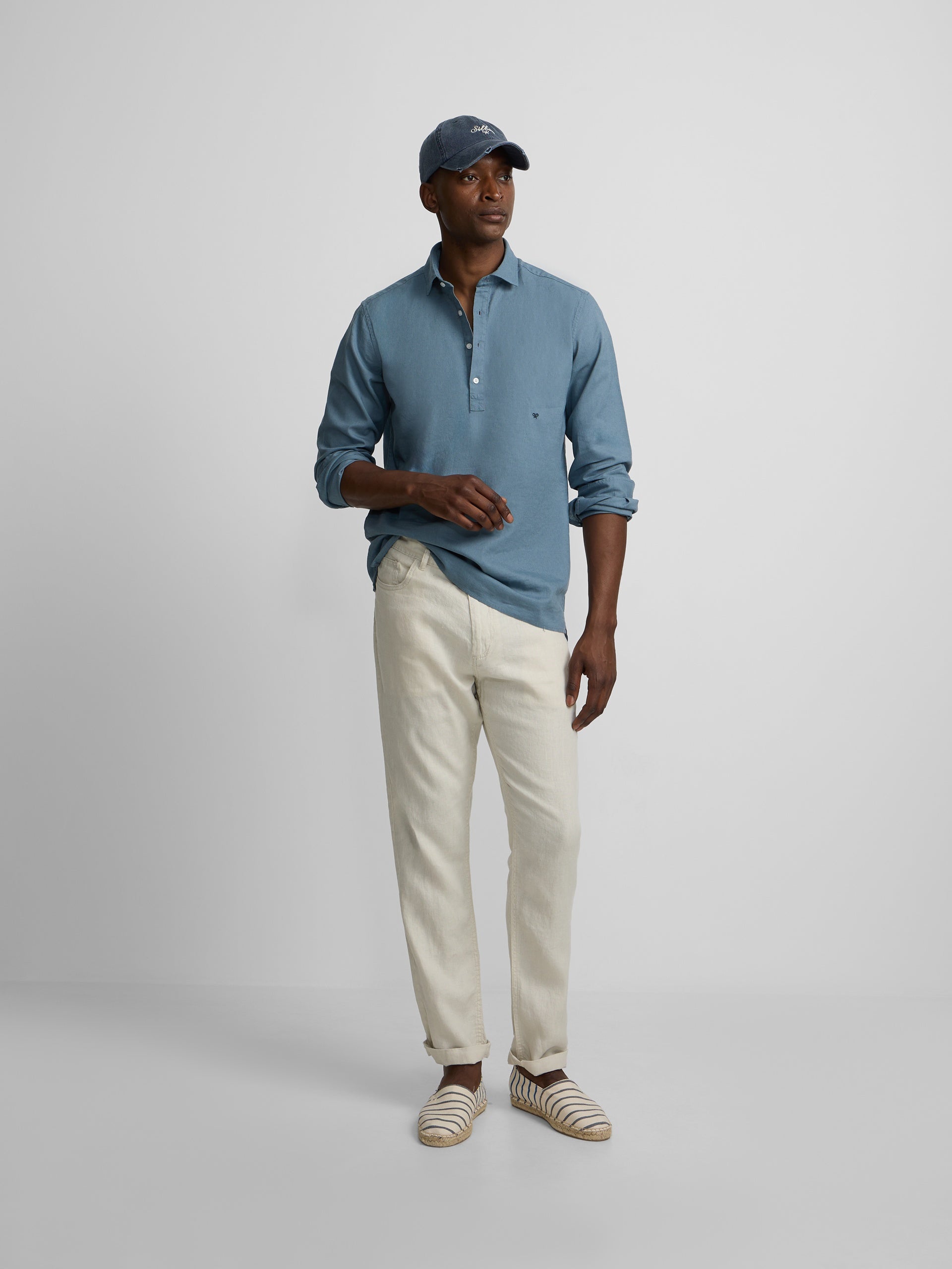 Petroleum linen sport polo