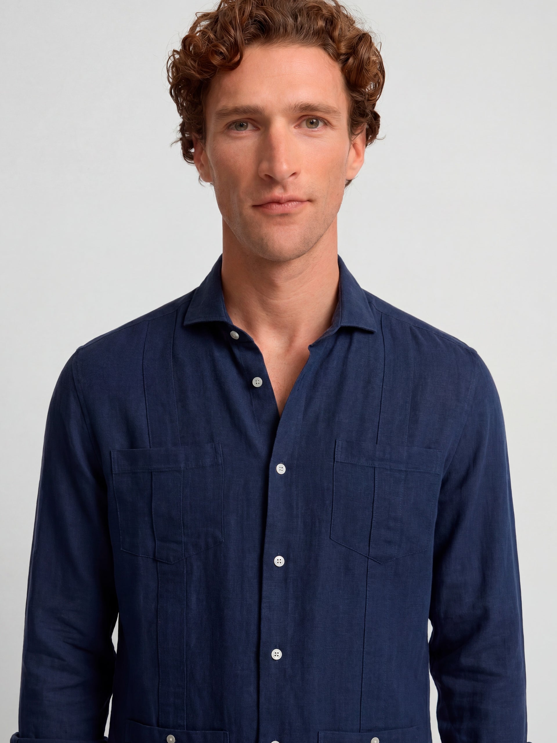 Guayabera sport lino marino