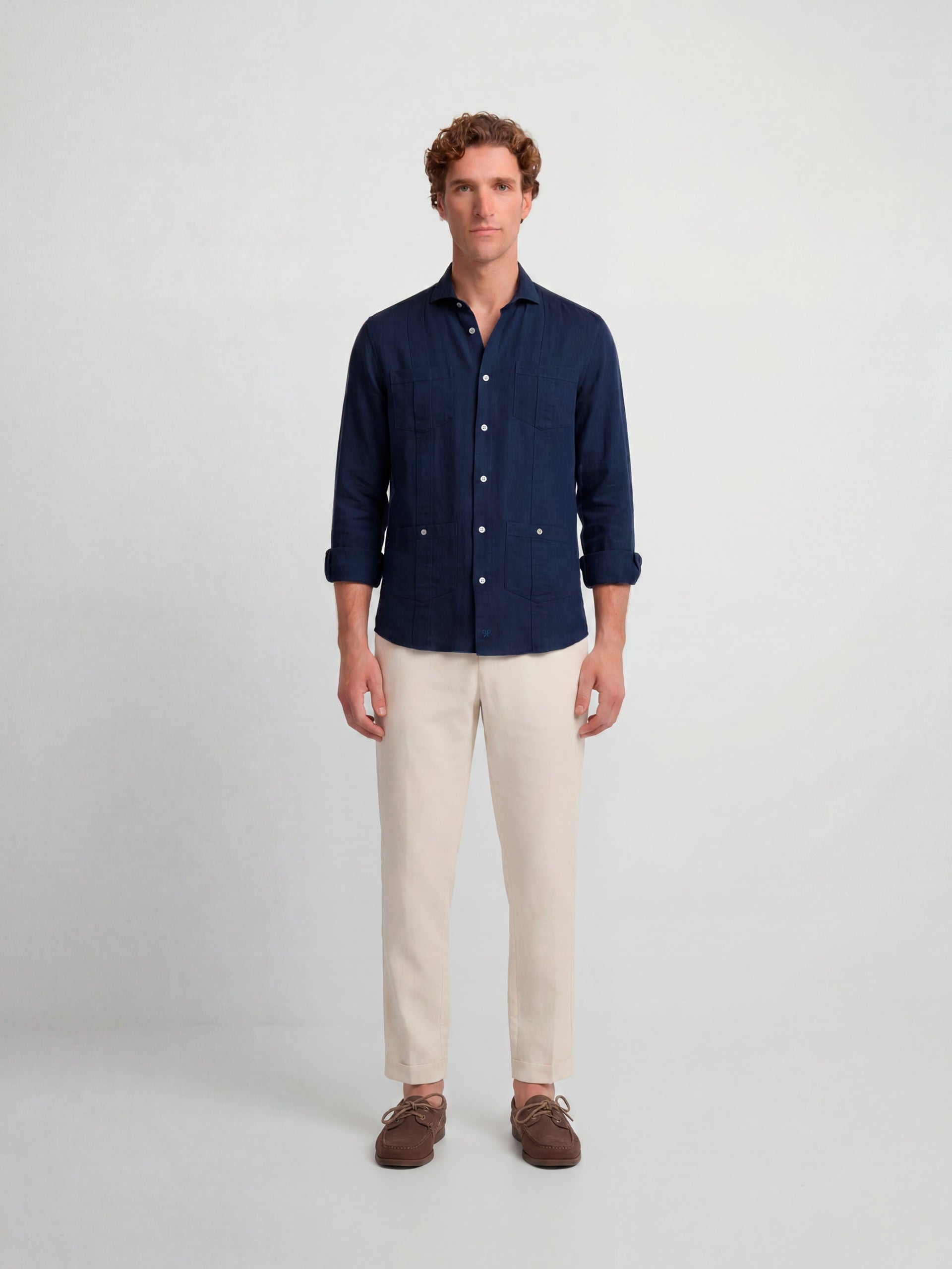 Guayabera sport lino marino