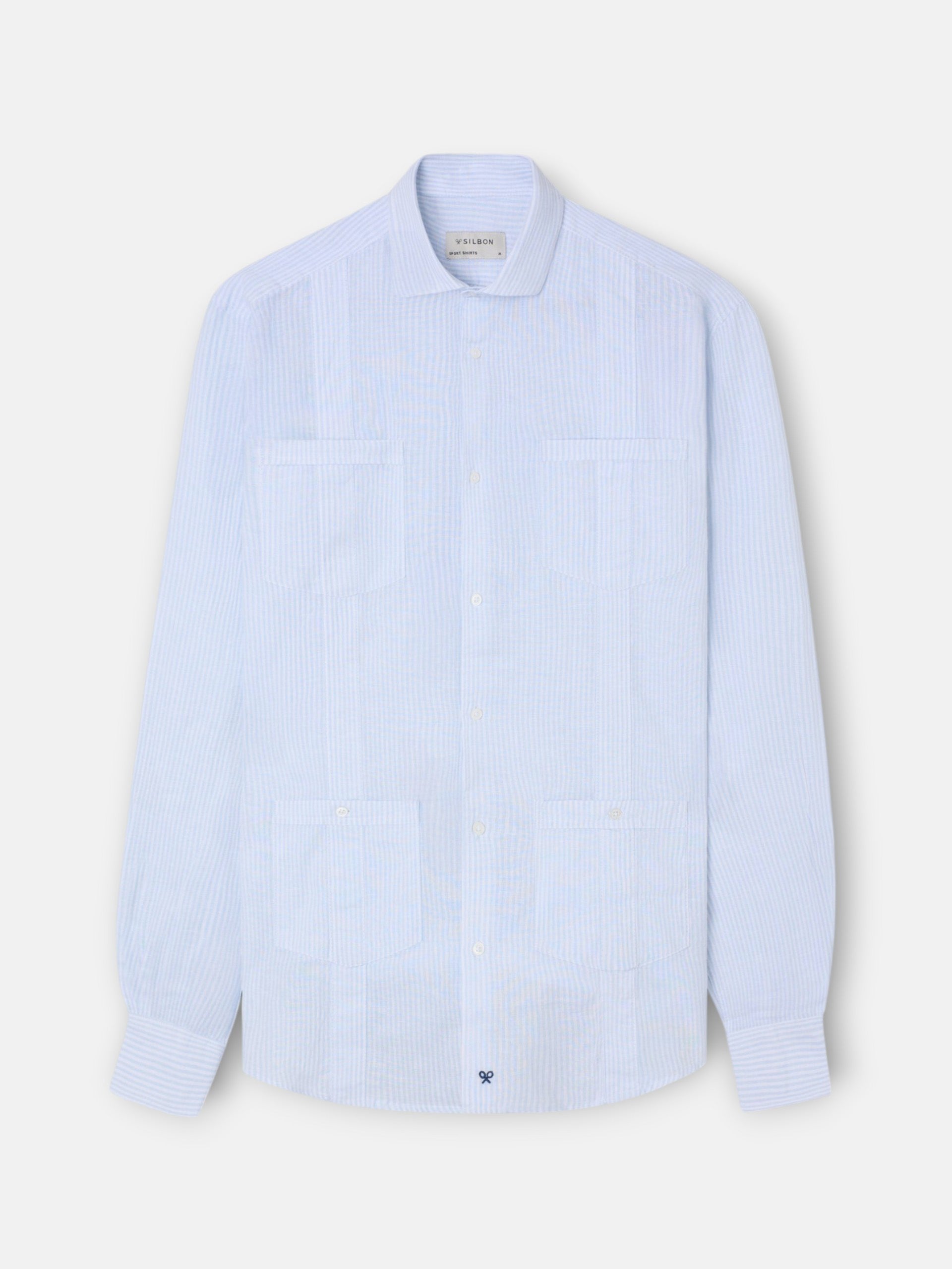 Guayabera sport lino rayas celeste