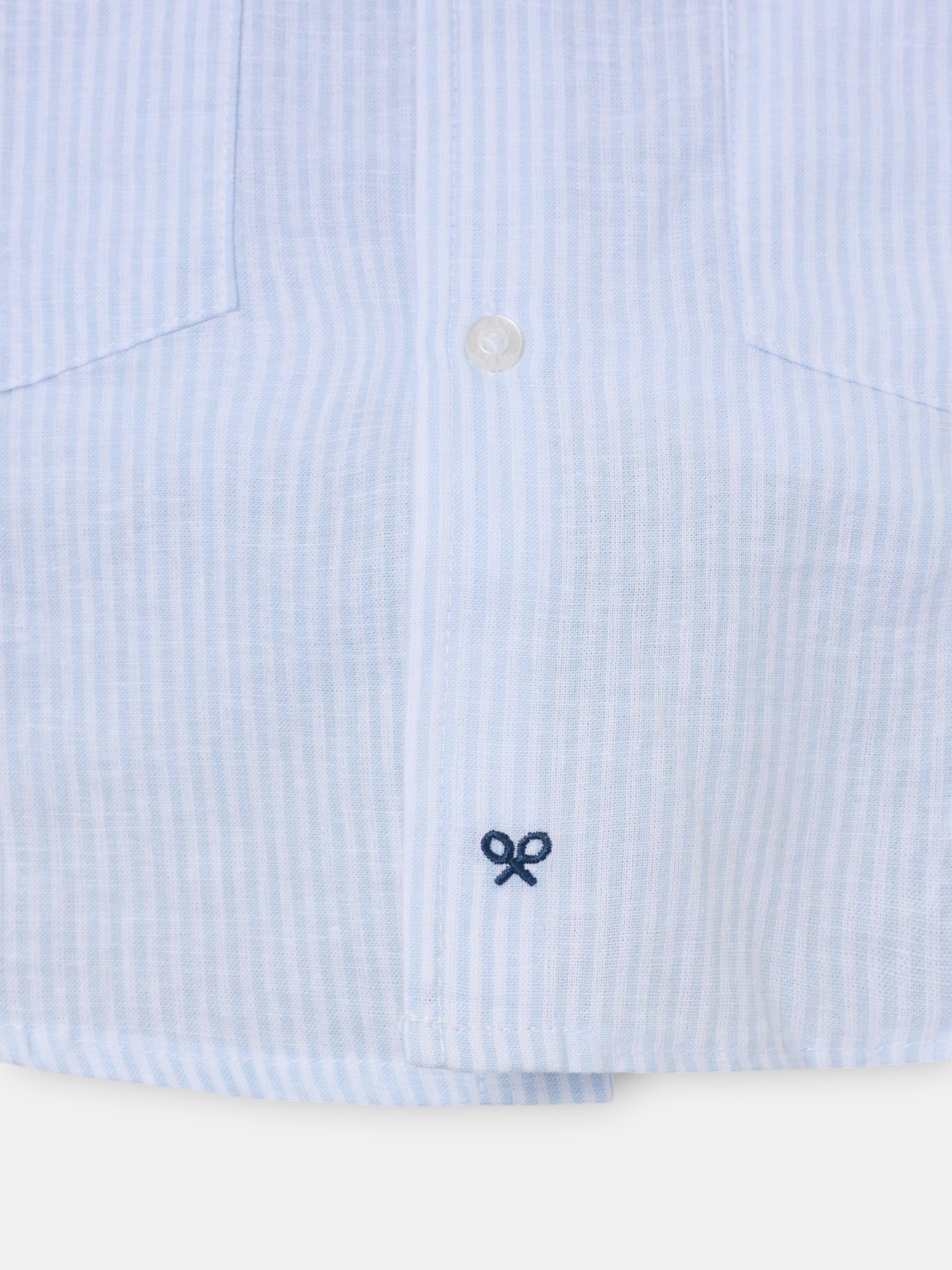 Guayabera sport lino rayas celeste