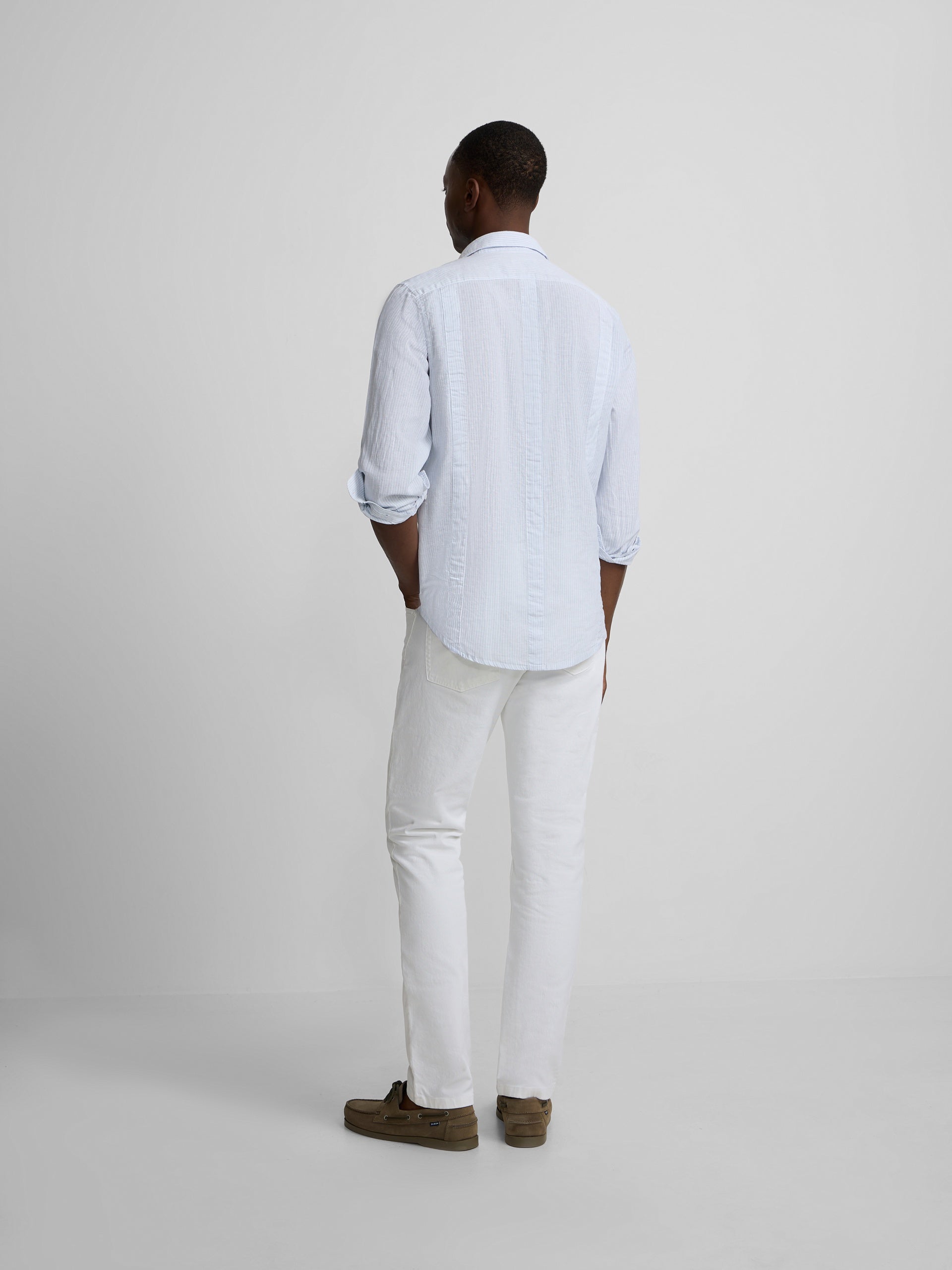 Guayabera sport lino rayas celeste