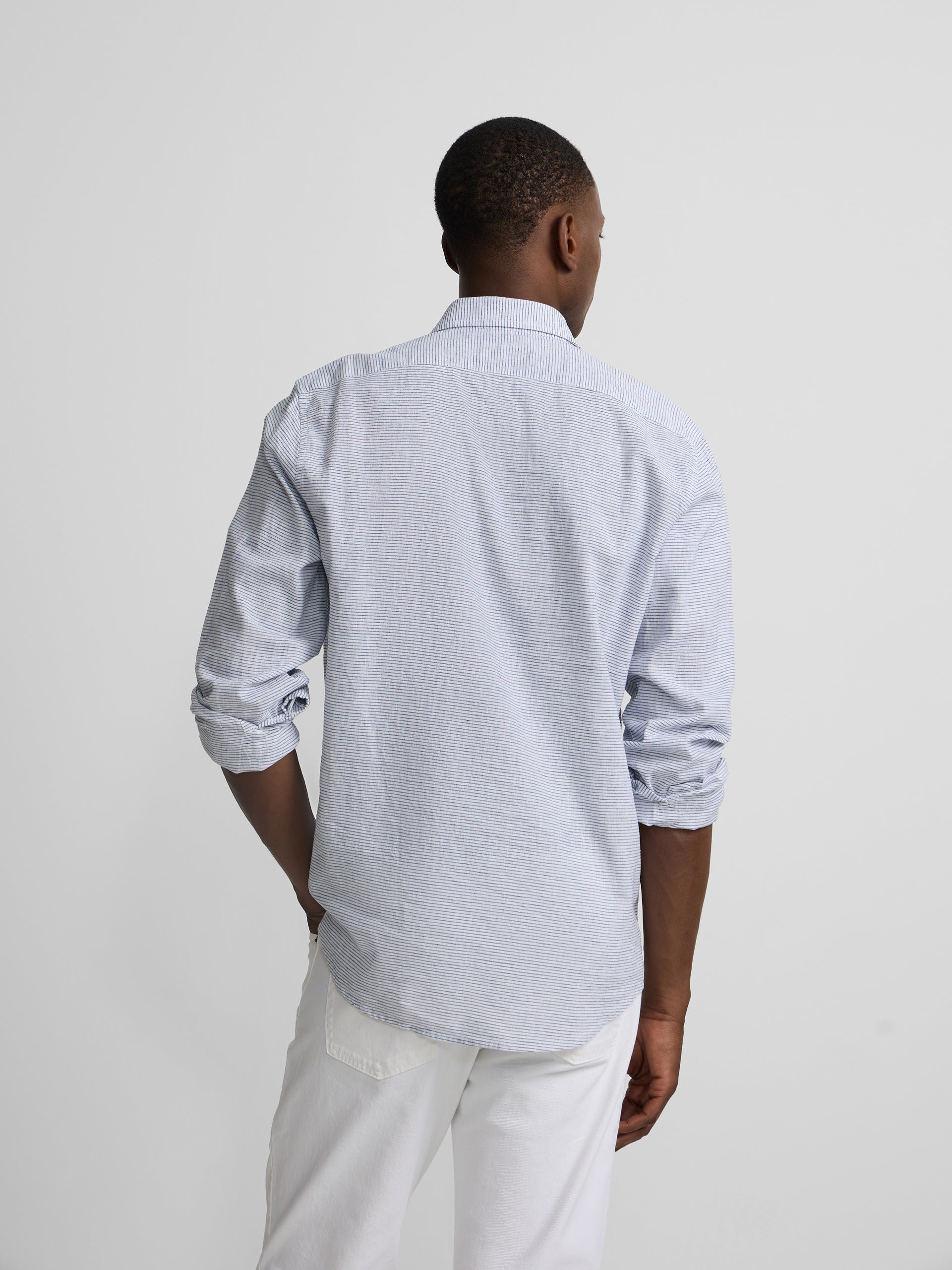 Polera sport lino rayas horizontales marino