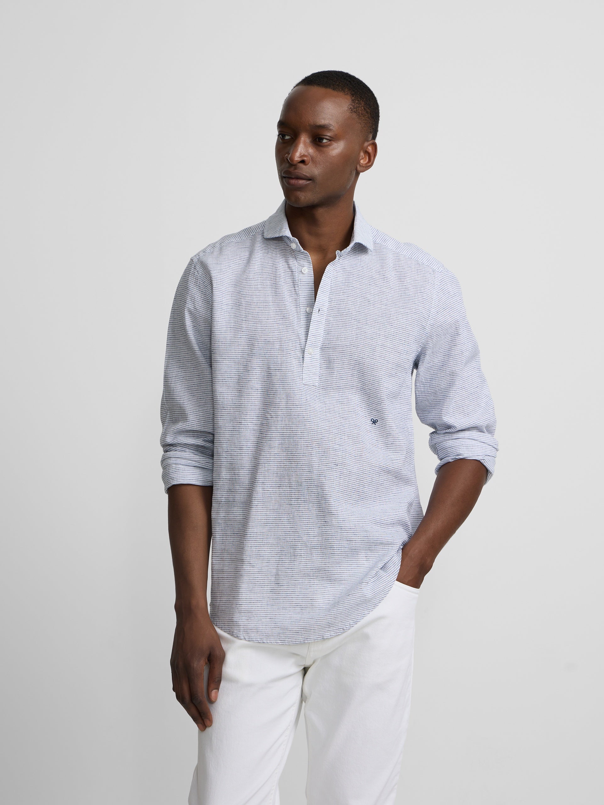 Polera sport lino rayas horizontales marino