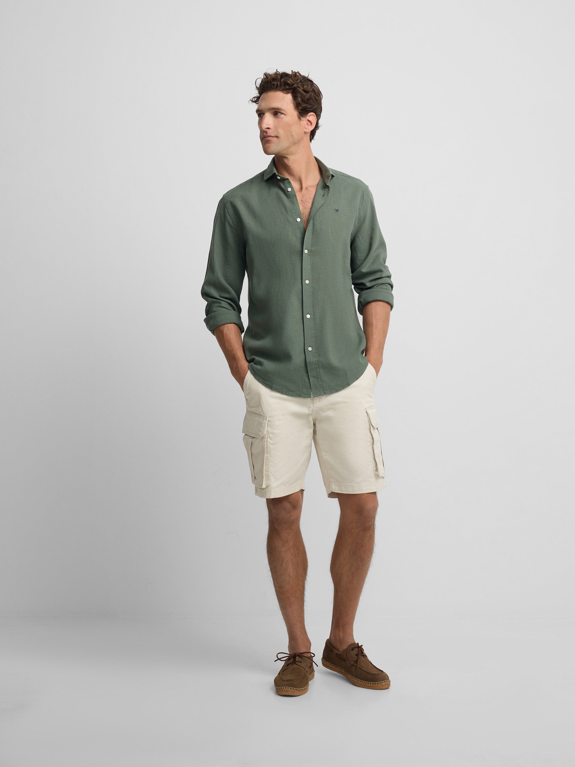 Camisa sport lino verde oscuro