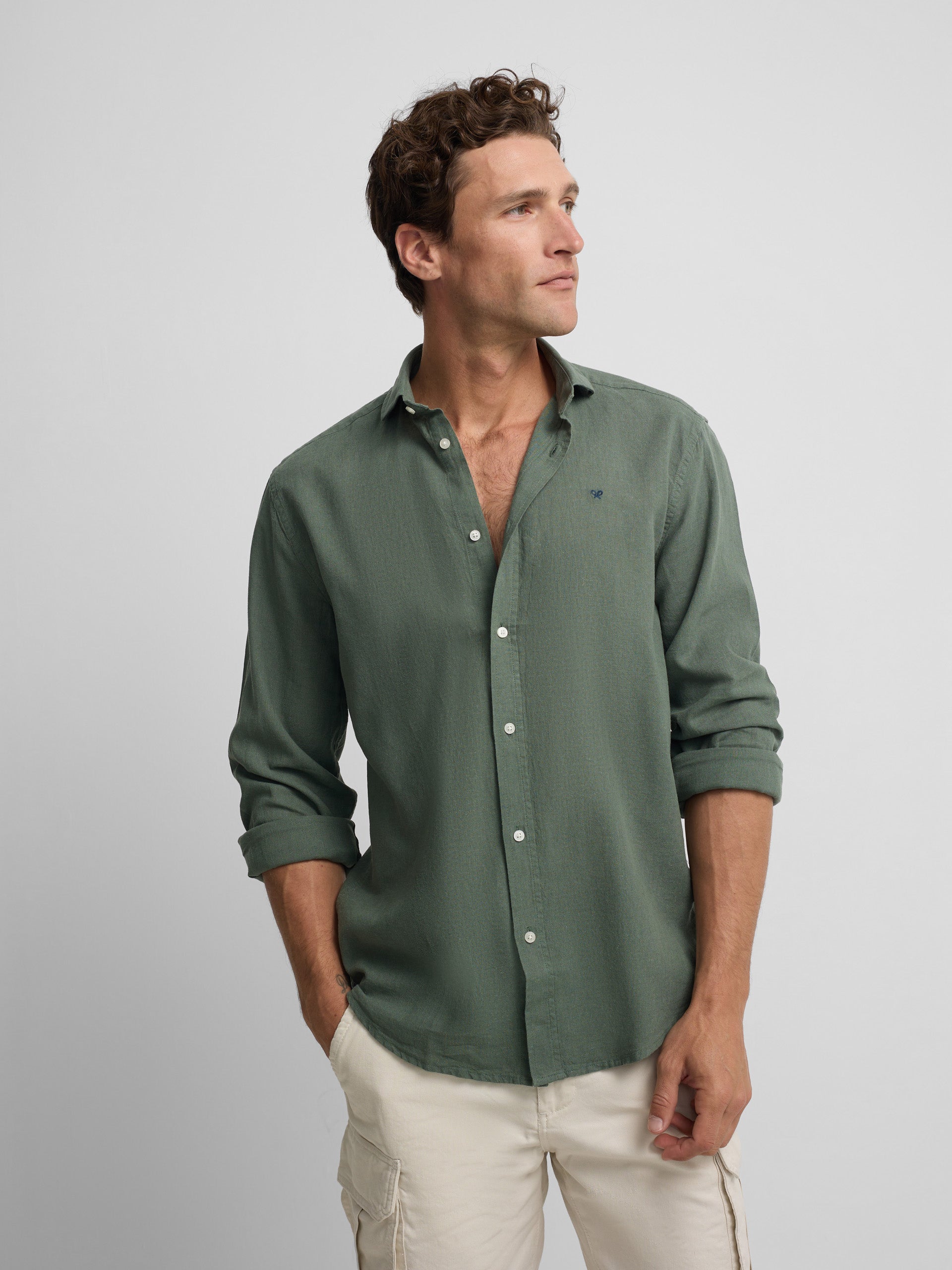 Camisa sport lino verde oscuro