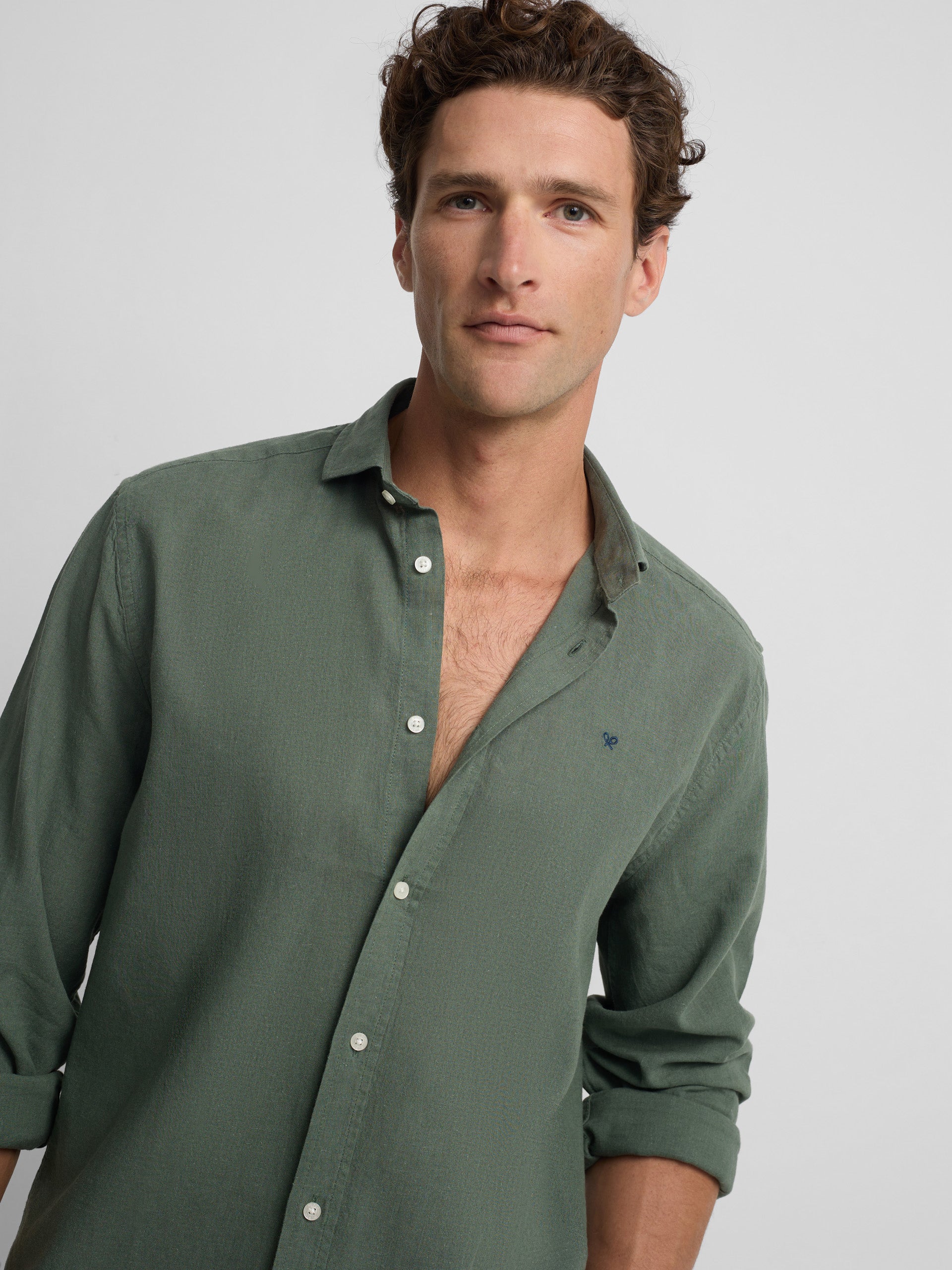 Camisa sport lino verde oscuro