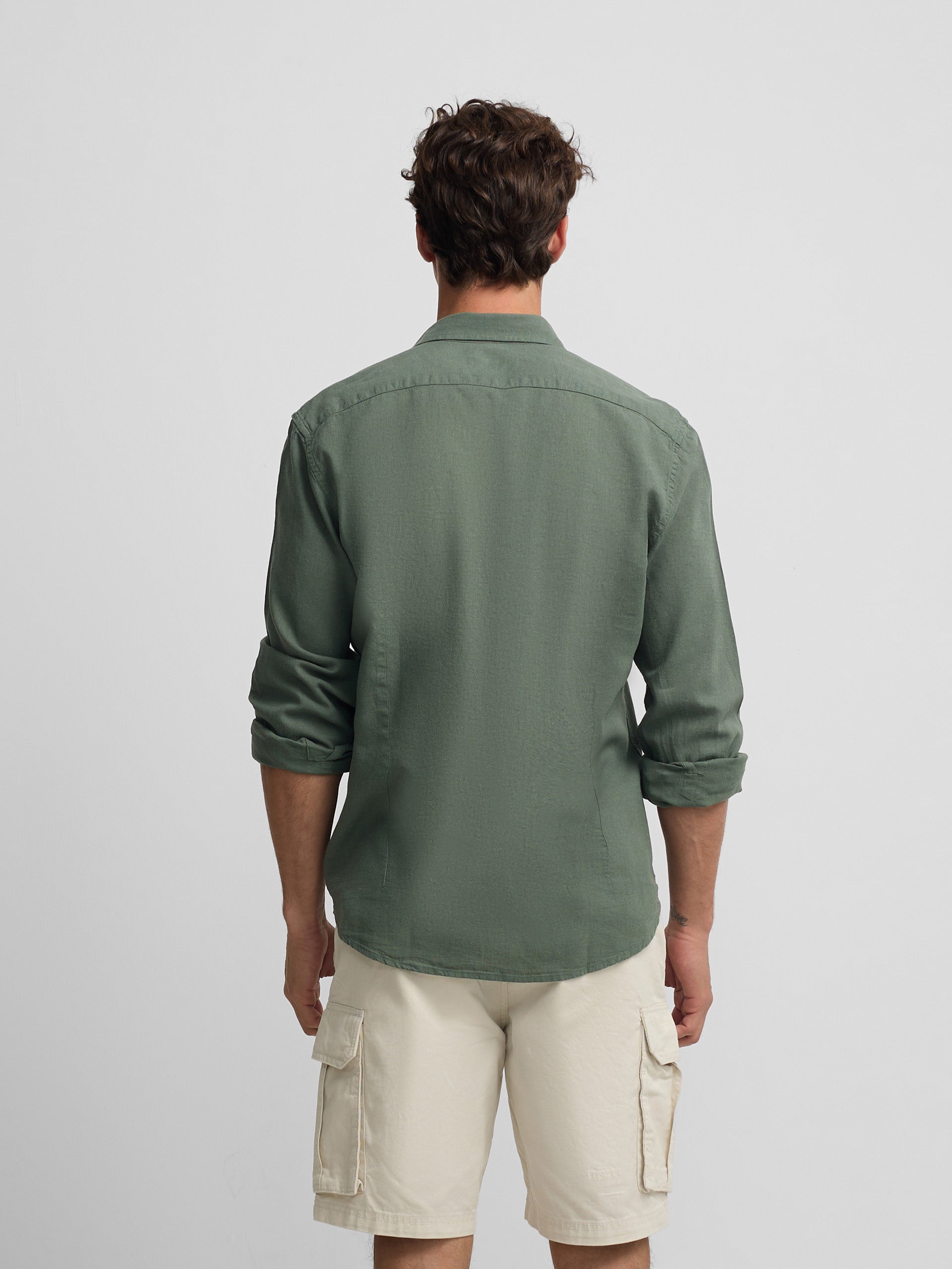 Camisa sport lino verde oscuro