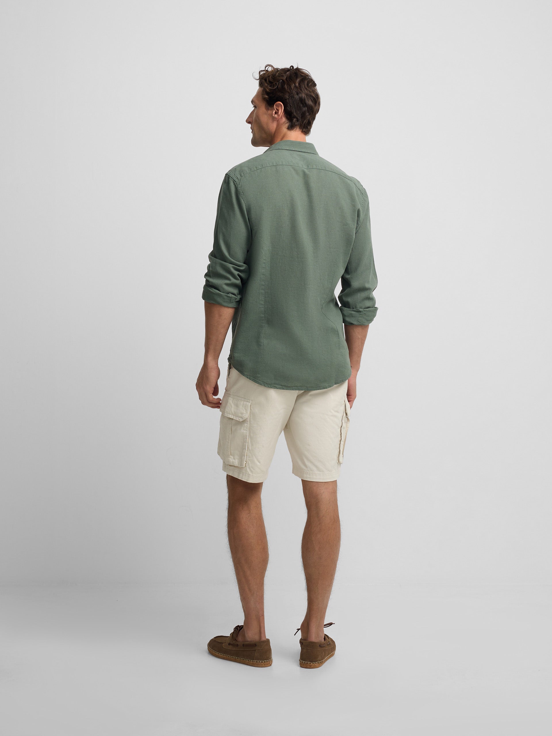 Camisa sport lino verde oscuro