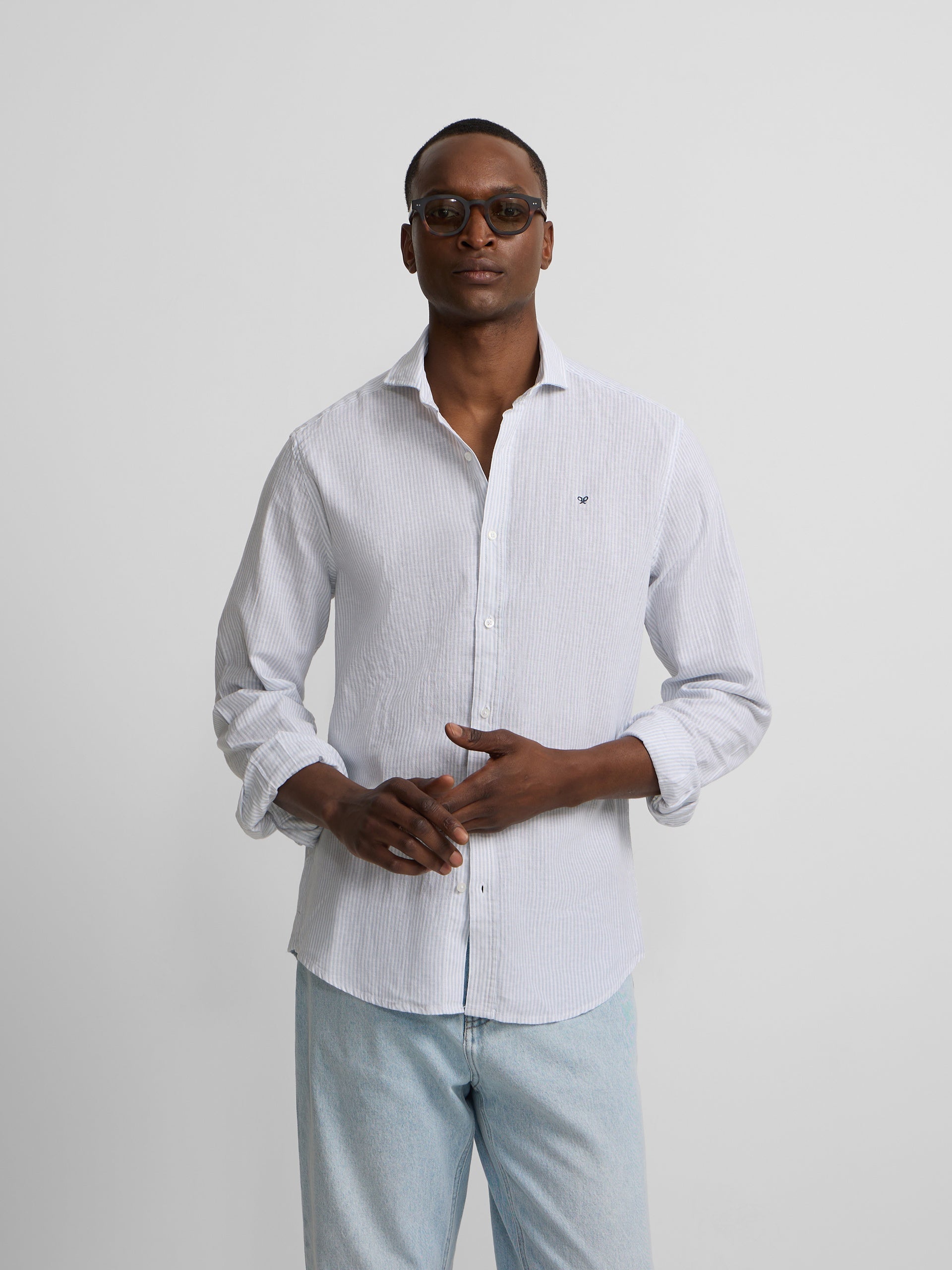 Camisa sport lino rayas verde