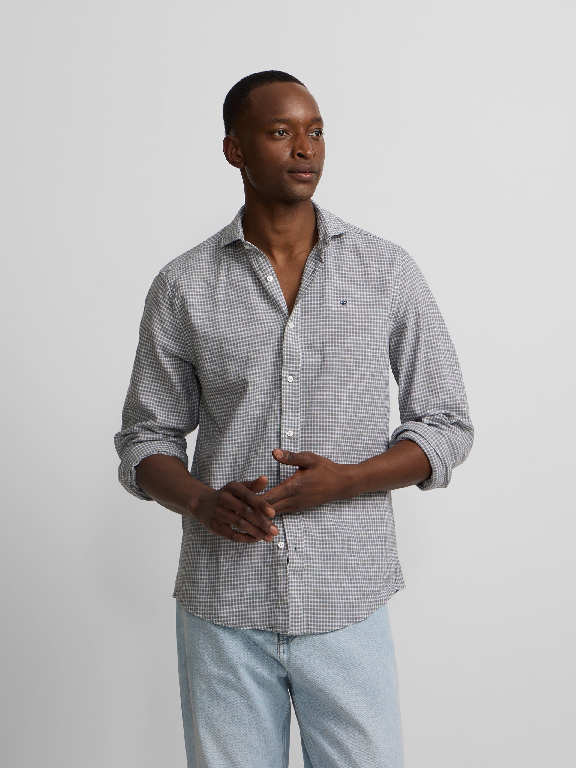 Camisa sport lino cuadros verde