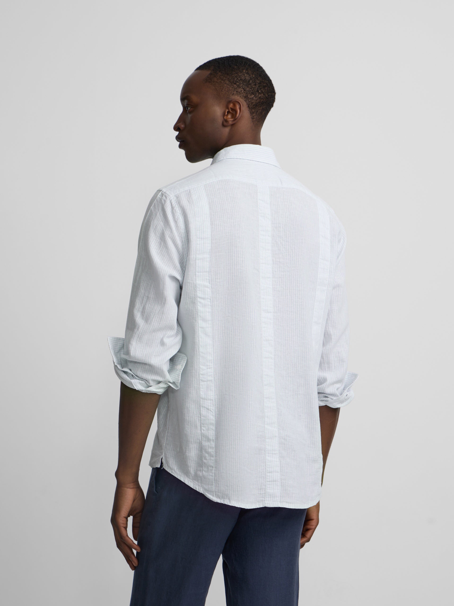 Guayabera sport lino rayas verdes