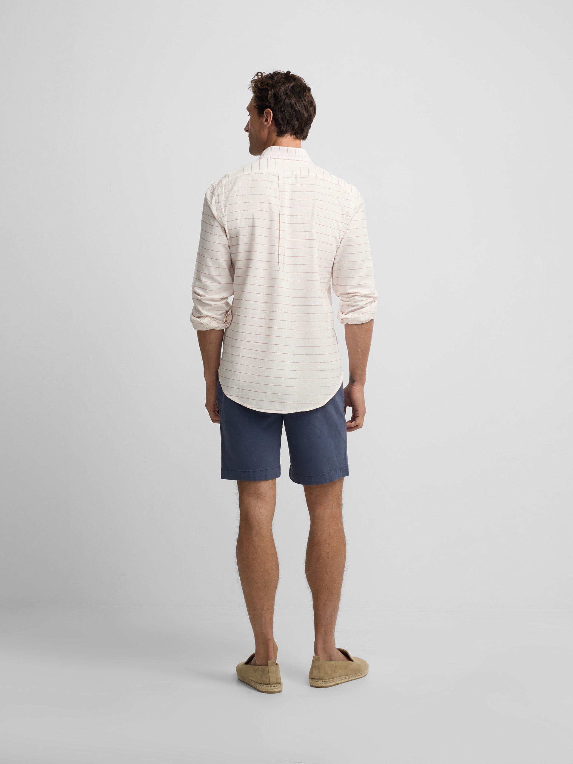 Polera sport lino rayas ancha coral