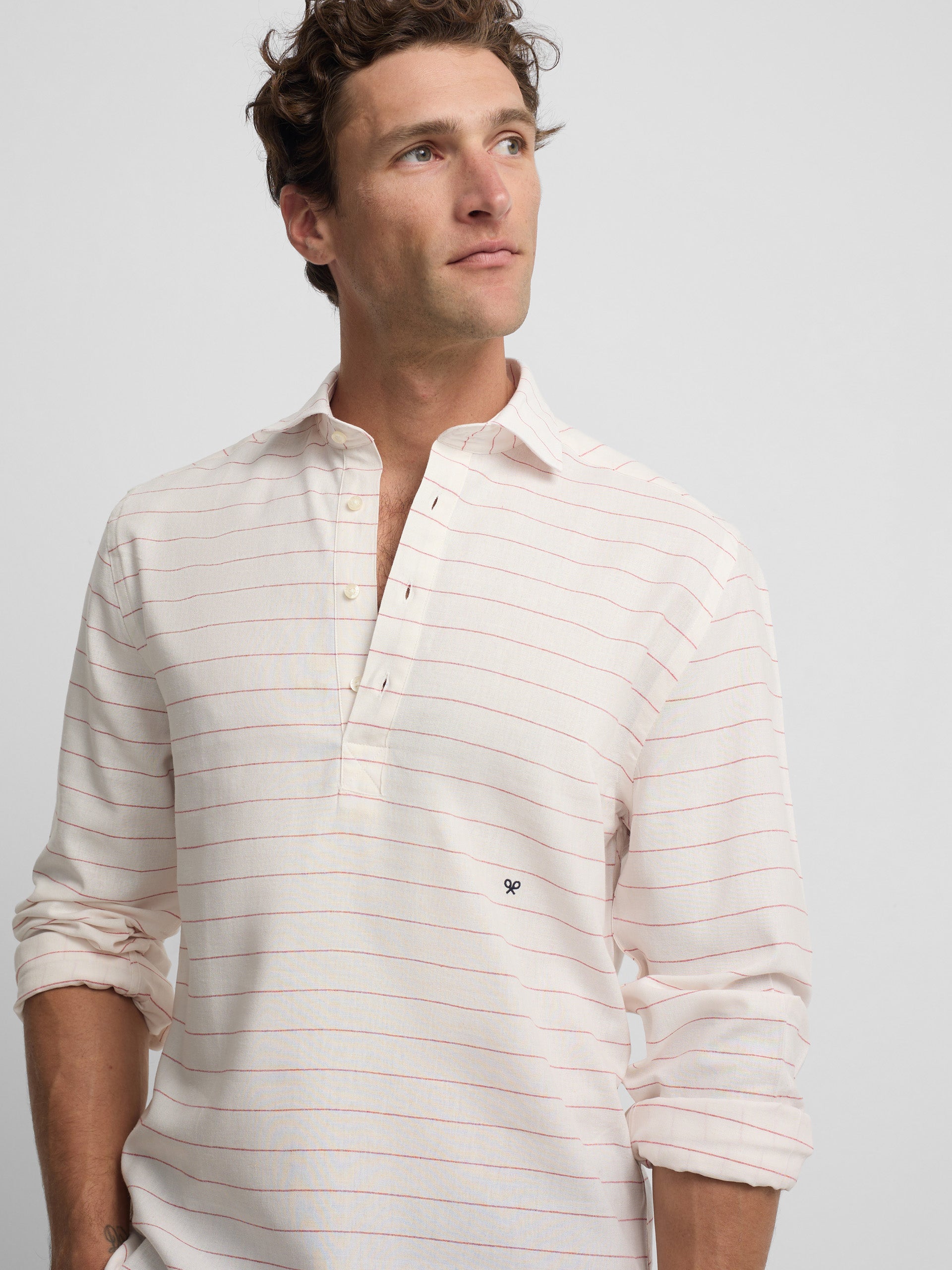 Polera sport lino rayas ancha coral