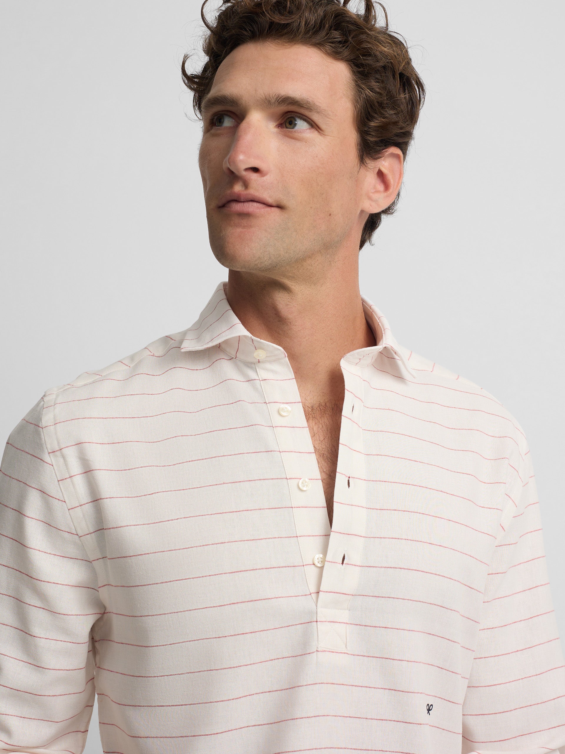 Polera sport lino rayas ancha coral