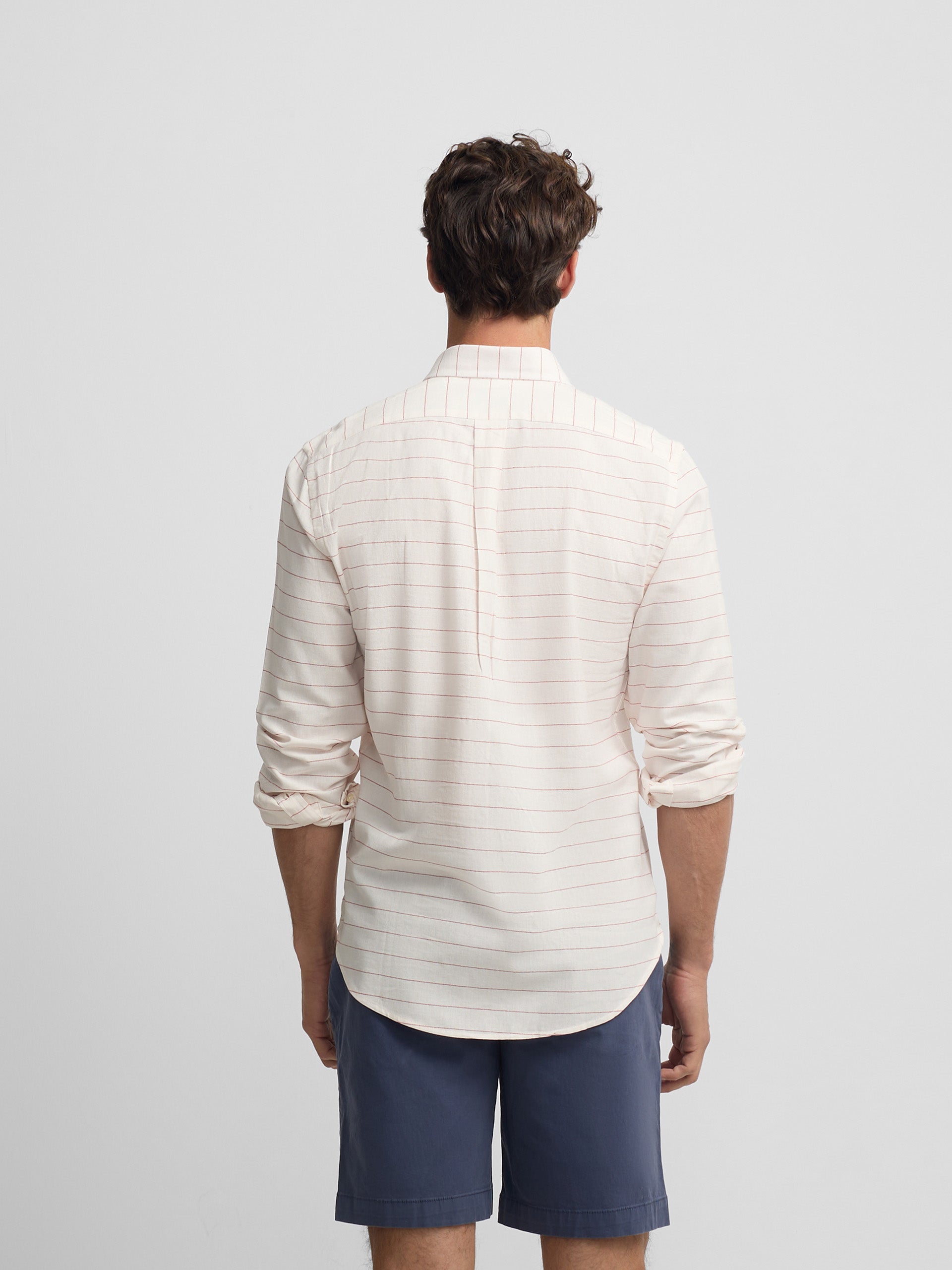 Polera sport lino rayas ancha coral