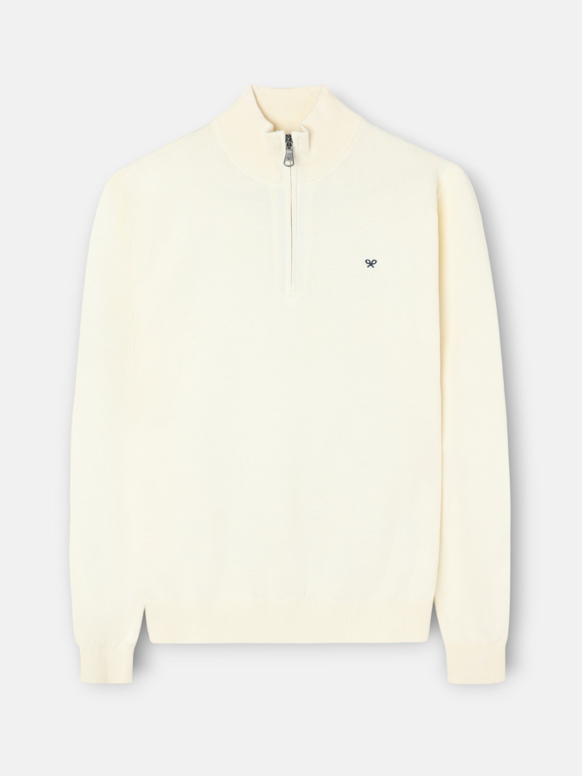 Pull uni à demi-fermeture éclair crème