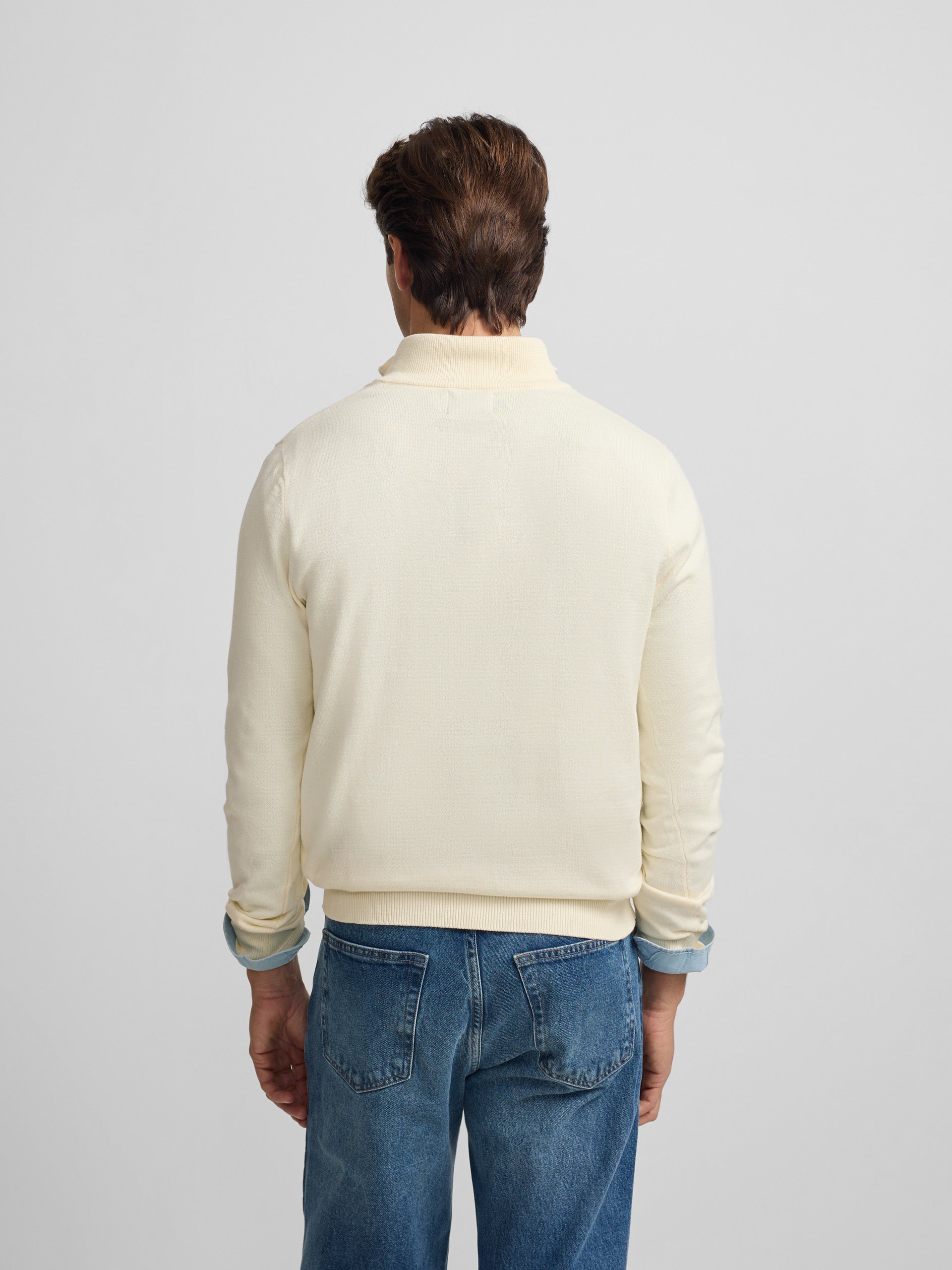 Pull uni à demi-fermeture éclair crème