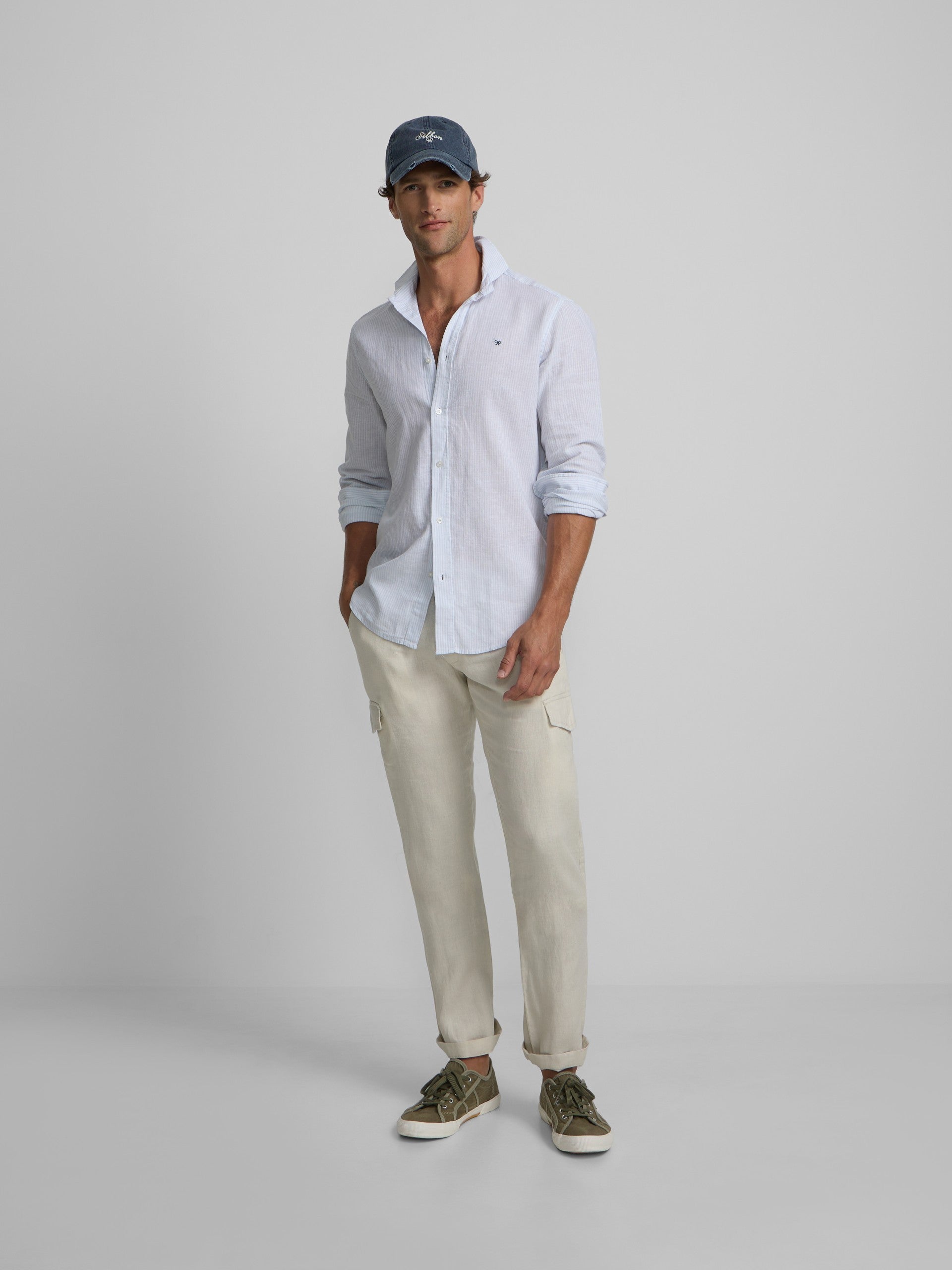 Pantalon cargo sport en lin pierre