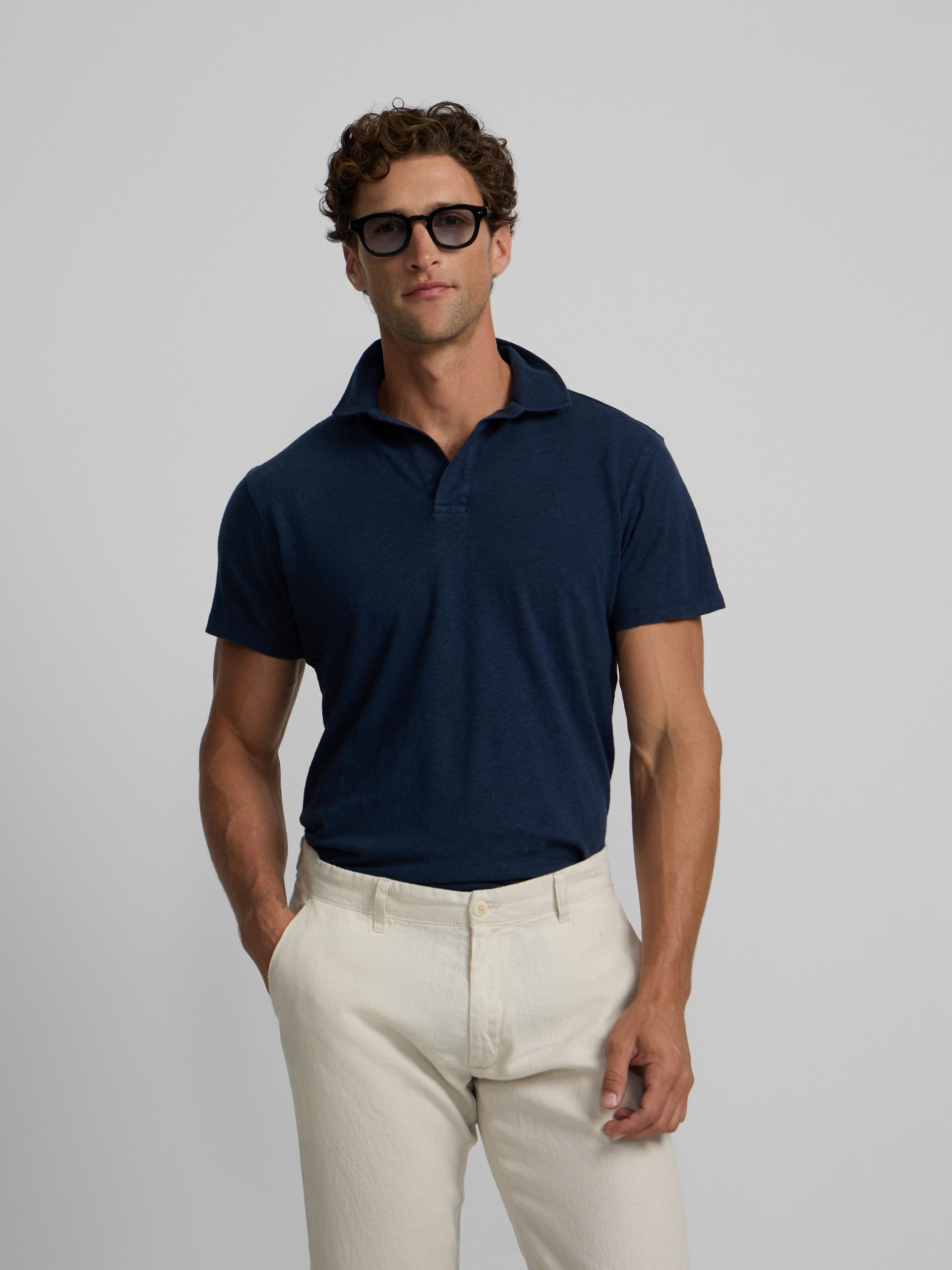 Navy blue linen polo