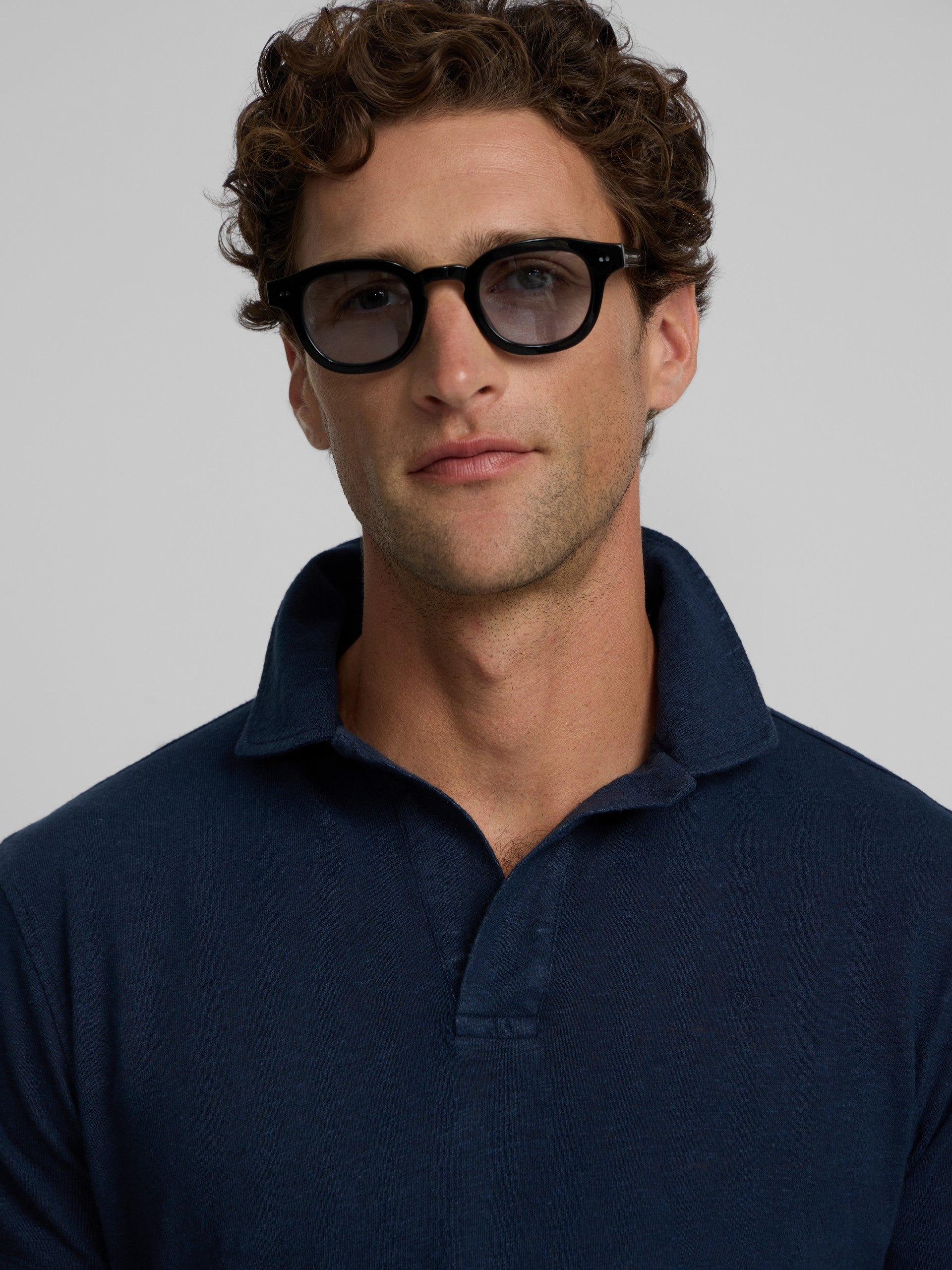 Navy blue linen polo